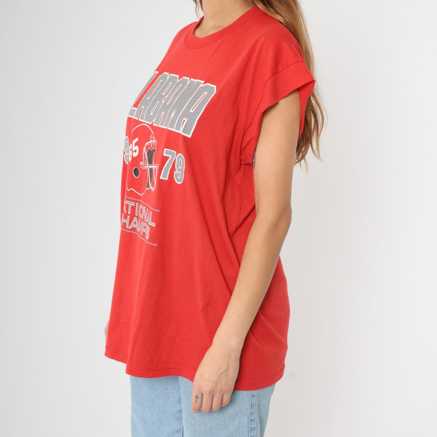 90s Alabama Crimson Tide 1979 National Champs Graphic Cutoff Tee Red Extra Large