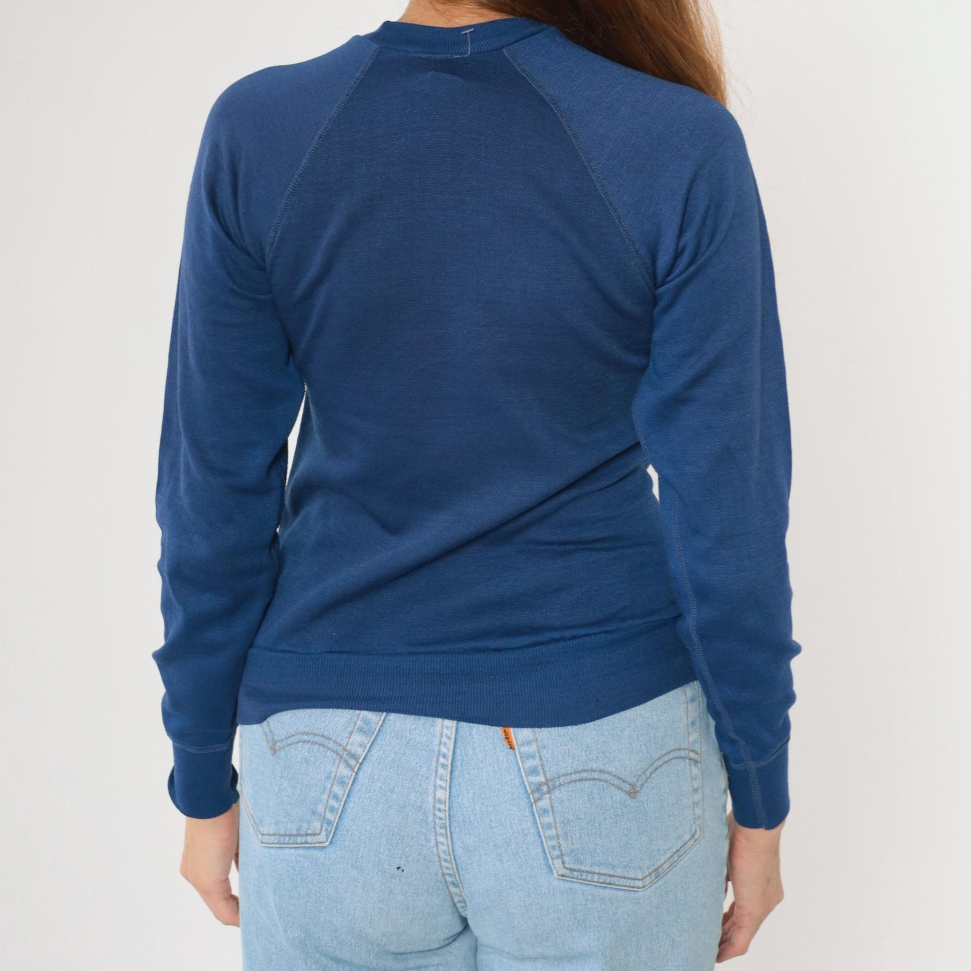 70s Eastern Airlines Sweatshirt Blue Airplane Graphic Raglan Crewneck Extra Small