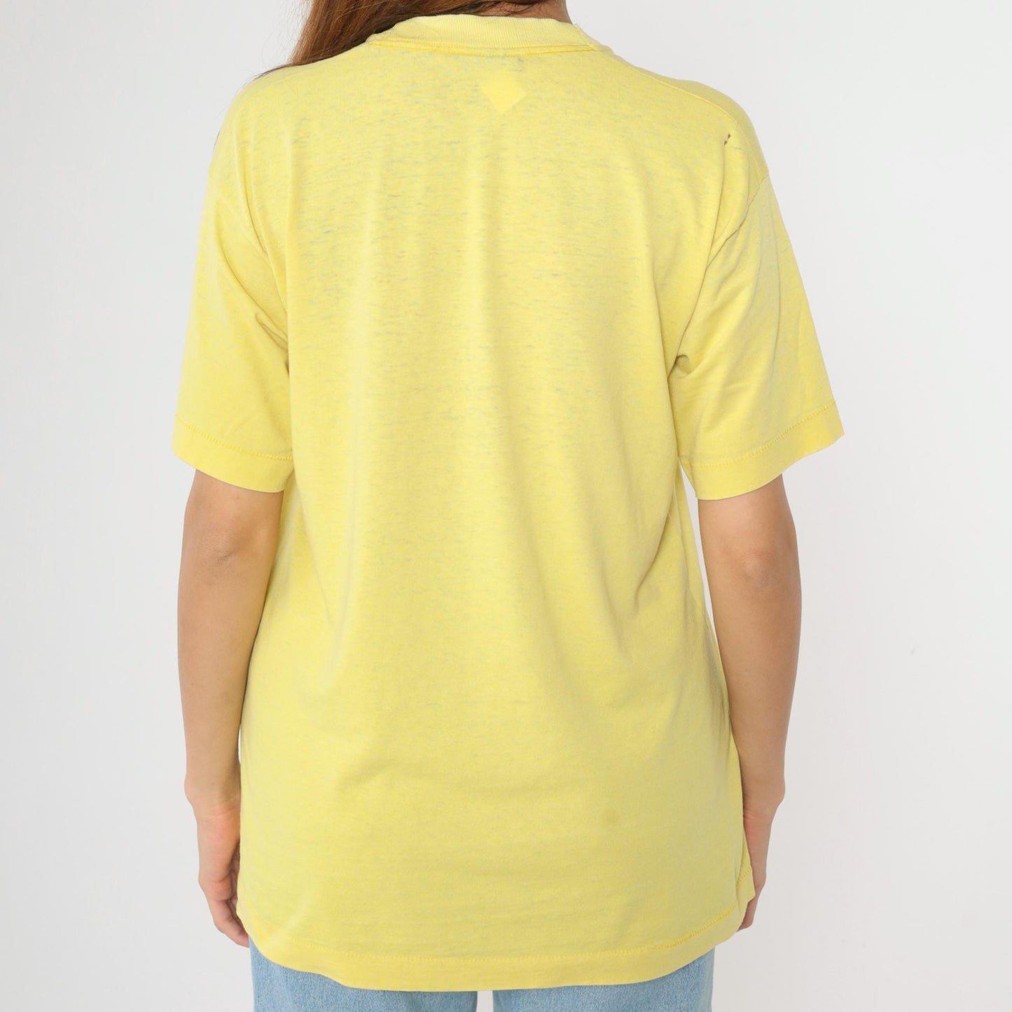 90s Fruit of the Loom Floral Butterfly Graphic T-Shirt Yellow Single Stitch Large L