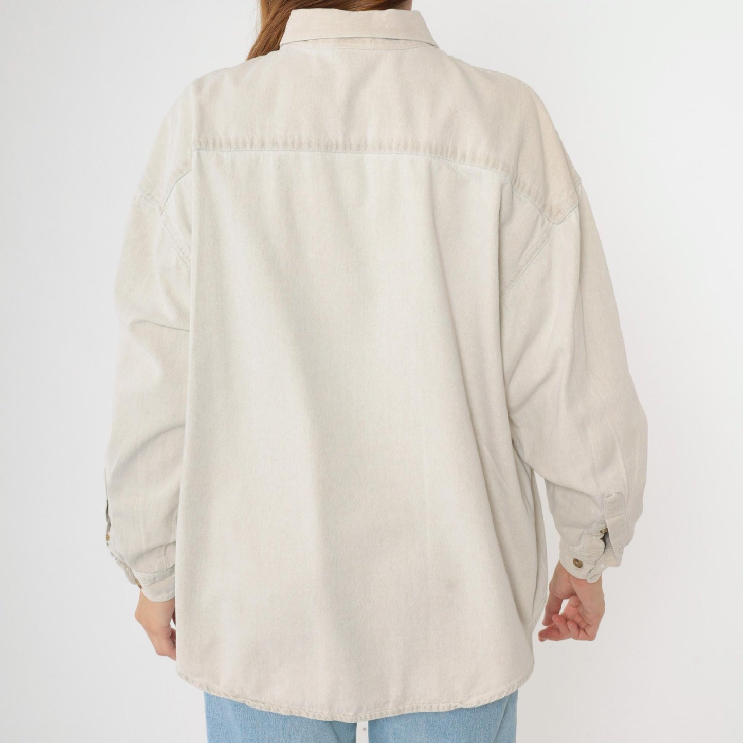 90s Three Rivers Beige Denim Shirt Quilting Embroidery Button Up Extra Large XL
