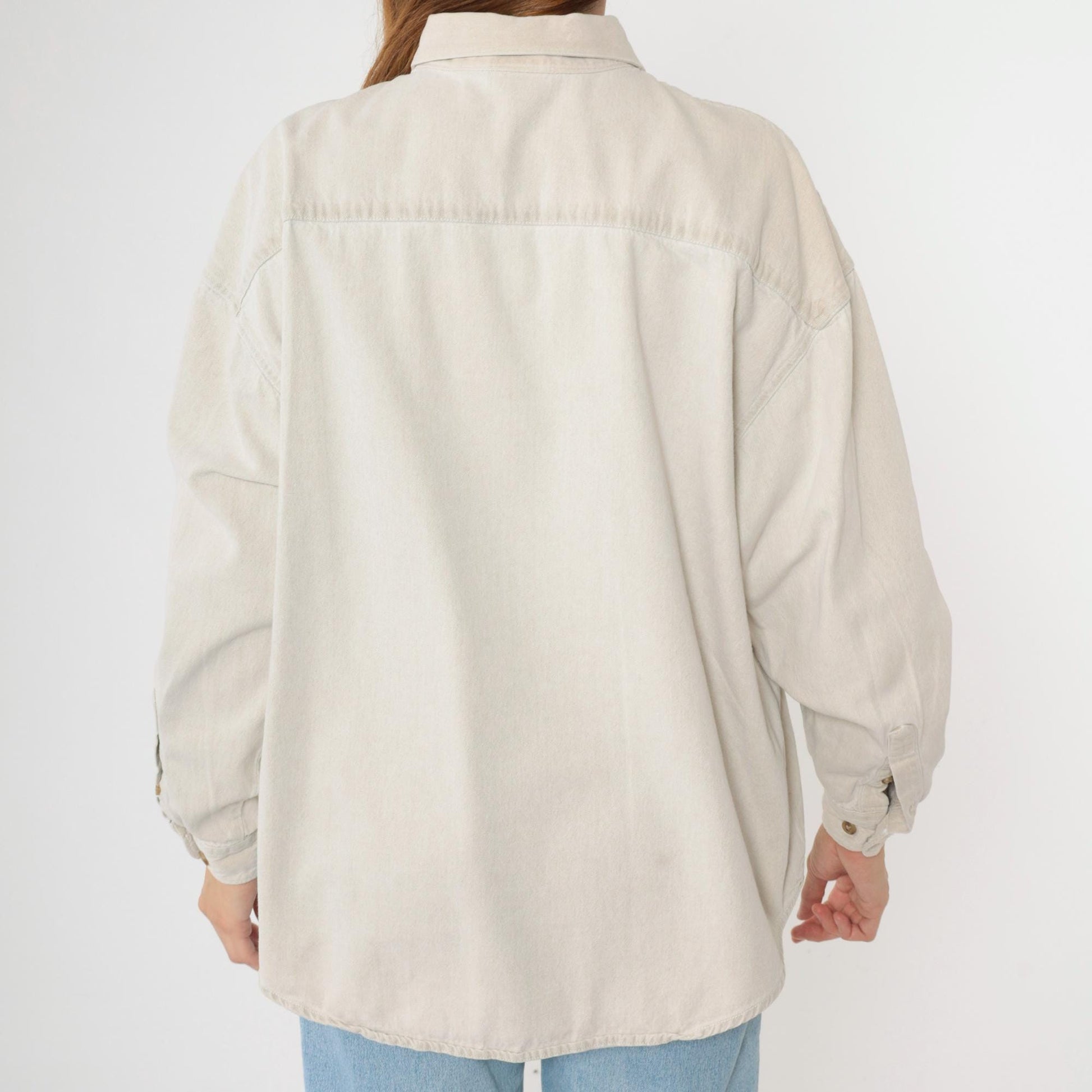90s Three Rivers Beige Denim Shirt Quilting Embroidery Button Up Extra Large XL