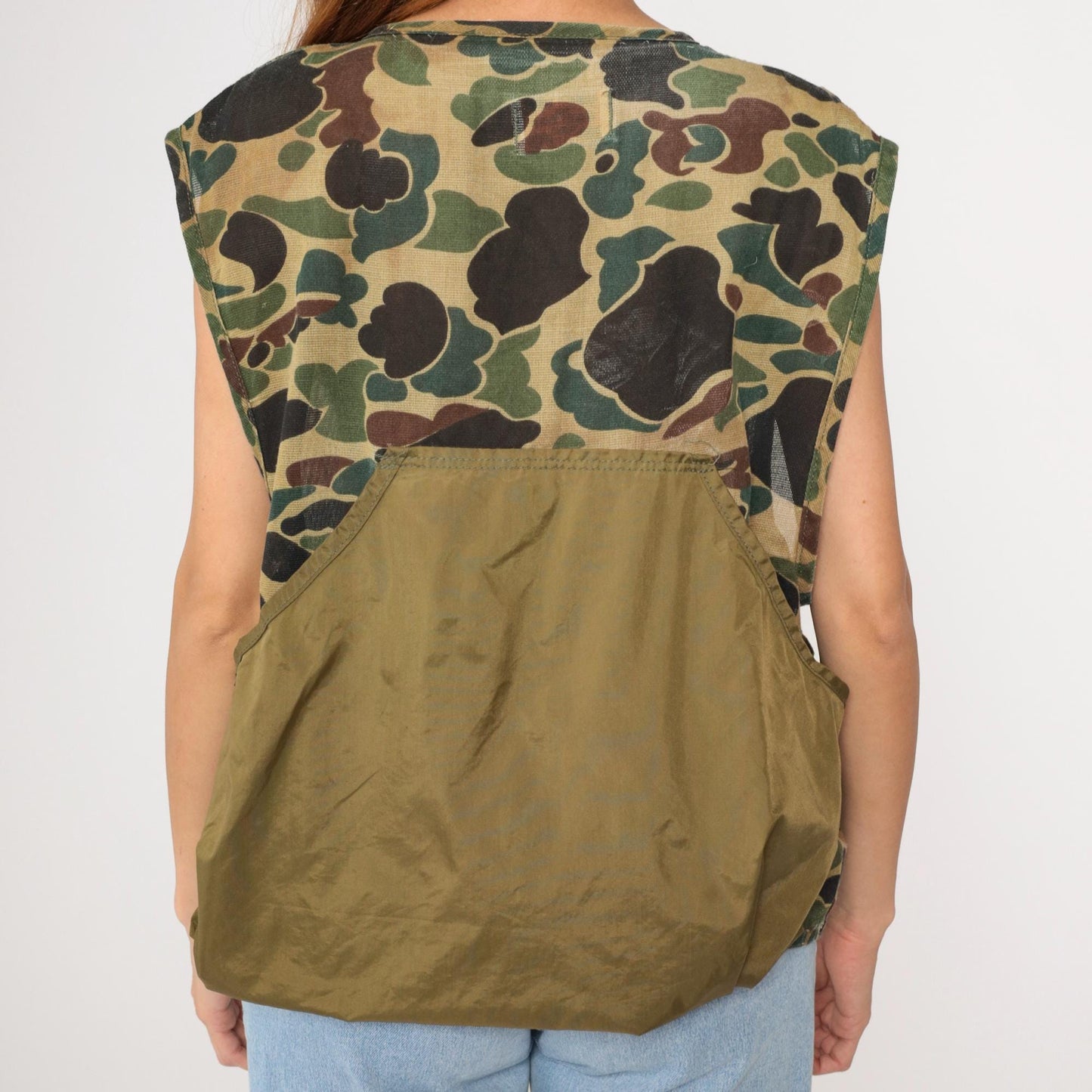 70s Saftbak Camo Hunting Vest Zip Front Canvas Olive Game Pocket Medium Large