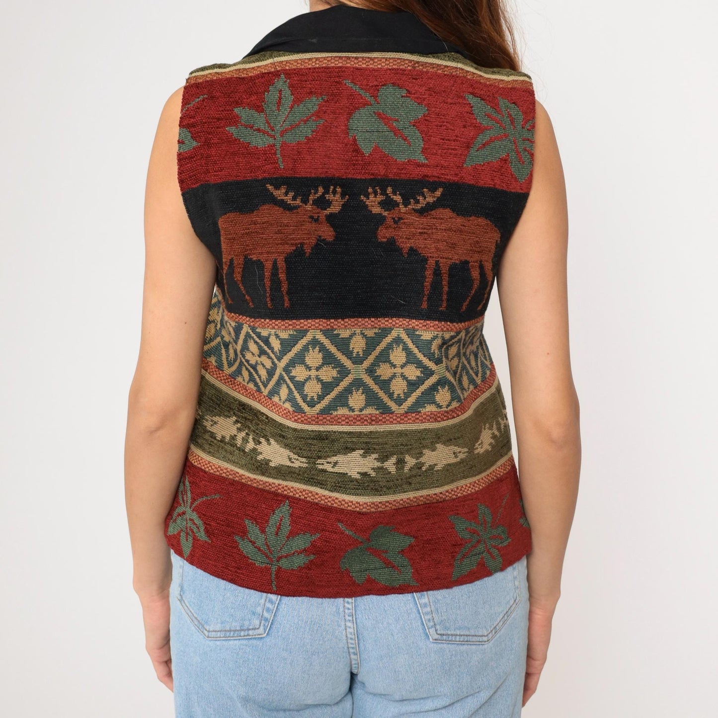 Y2K Coldwater Creek Tapestry Vest Moose Leaves Button-Up Medium