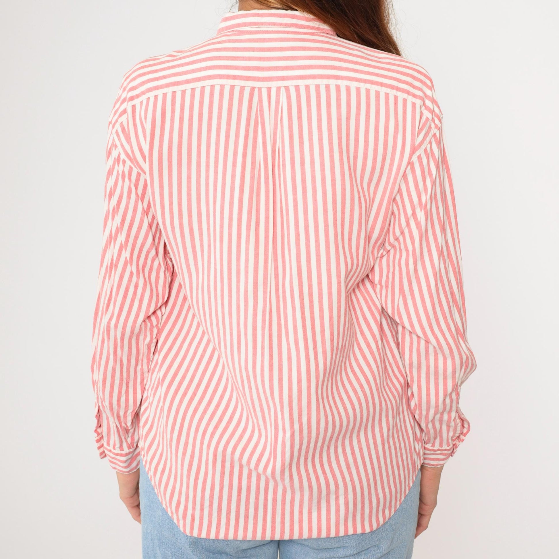 90s Gap Pink Striped Rayon Blouse Long Sleeve Button Up Chest Pocket Medium