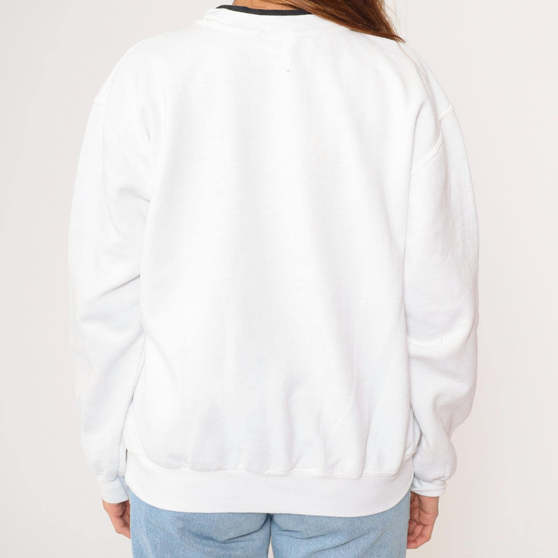 90s Chickadee Bird Sweatshirt White Double Collar Graphic Crewneck Large L