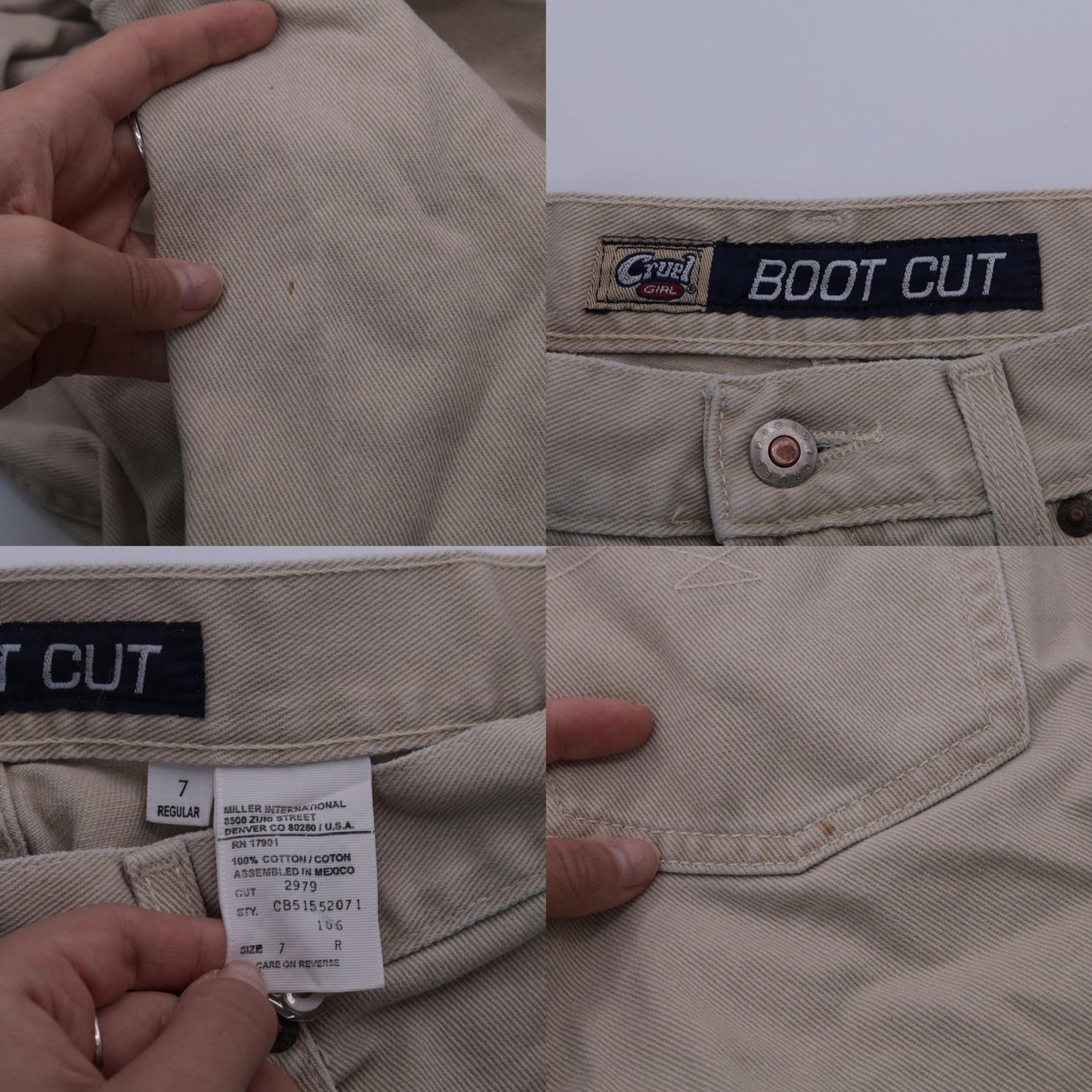 Y2K Cruel Girl Beige Denim Bootcut Jeans High Waisted Western Small 7