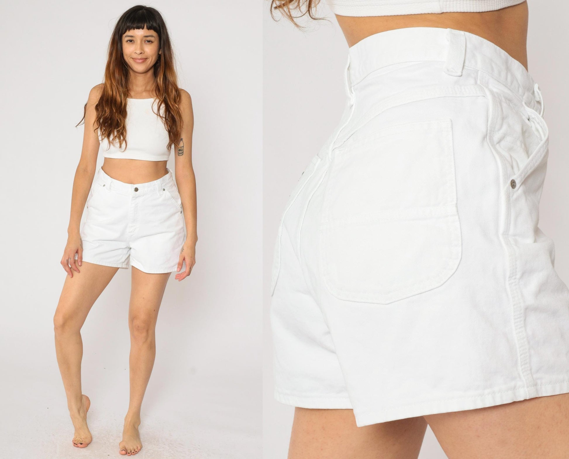 90s Lee White Denim Shorts High Waist Hammer Loop Medium 8