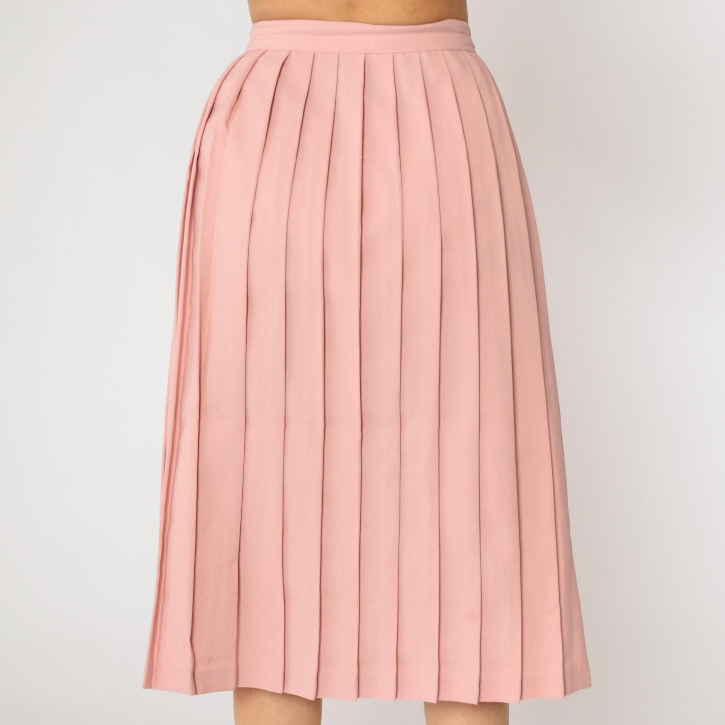 80s Nine to Five Pink Pleated Midi Skirt Button Front High Waist Small