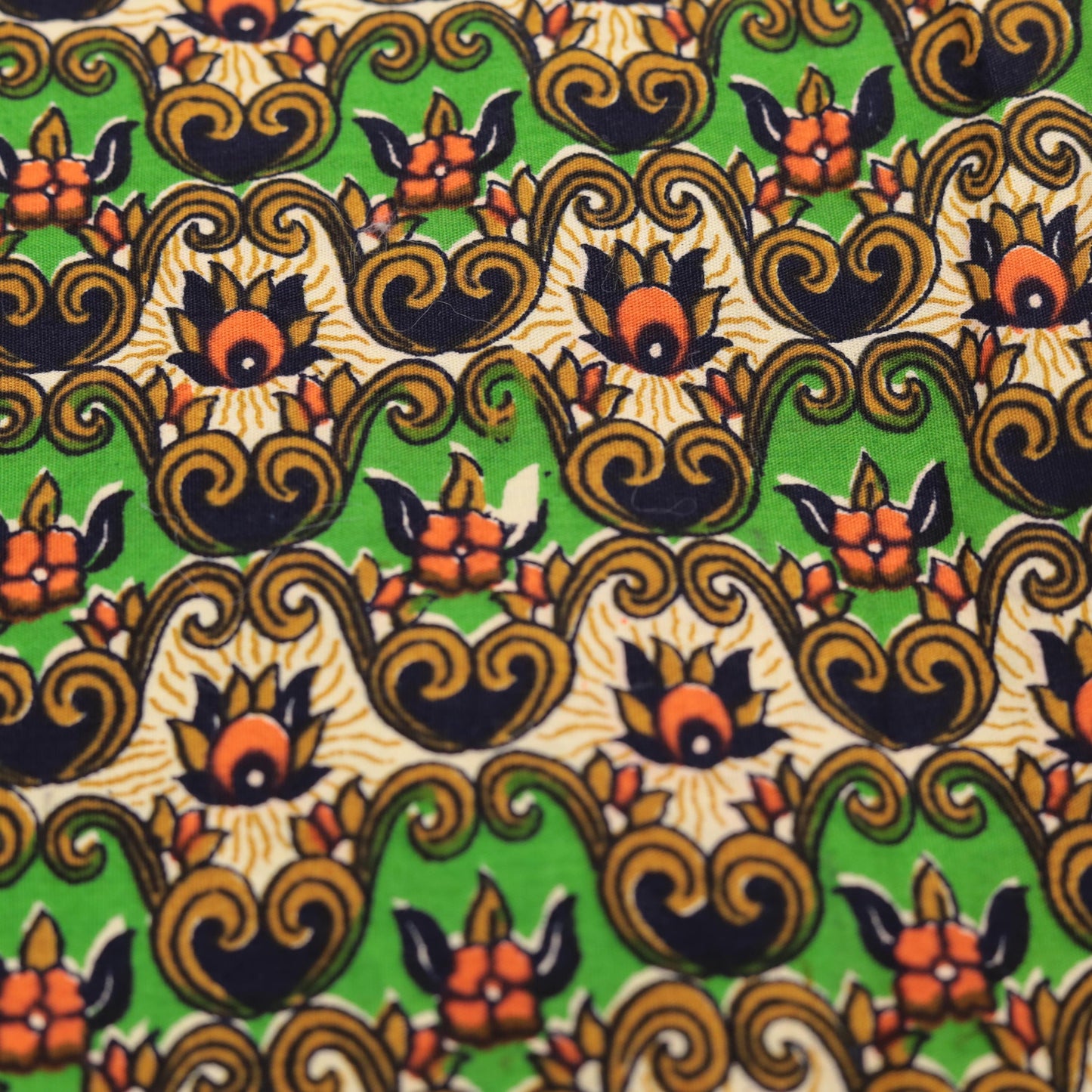 70s Cheongsam-Style Dress Green Batik Floral Print Mandarin Collar Midi XS