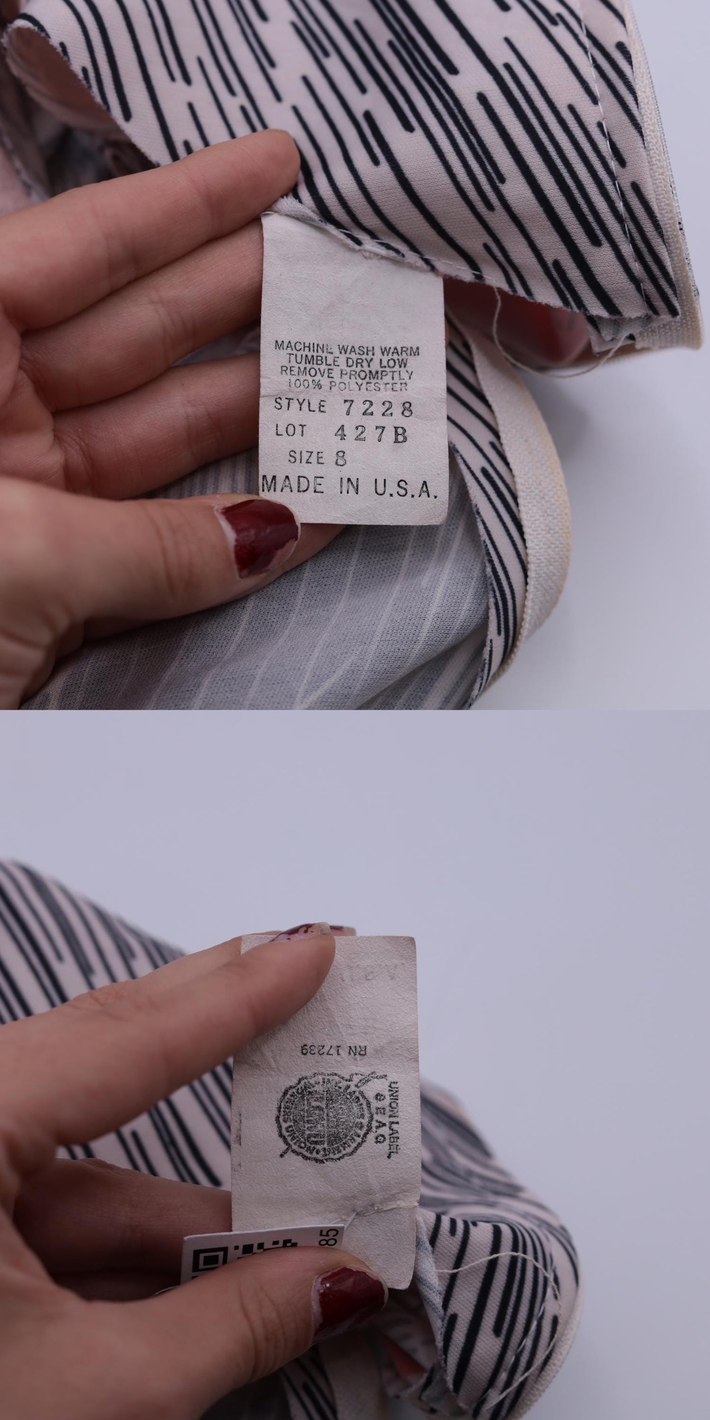 70s Floral Striped High-Waisted Dress Cap Sleeve Knee Length Small