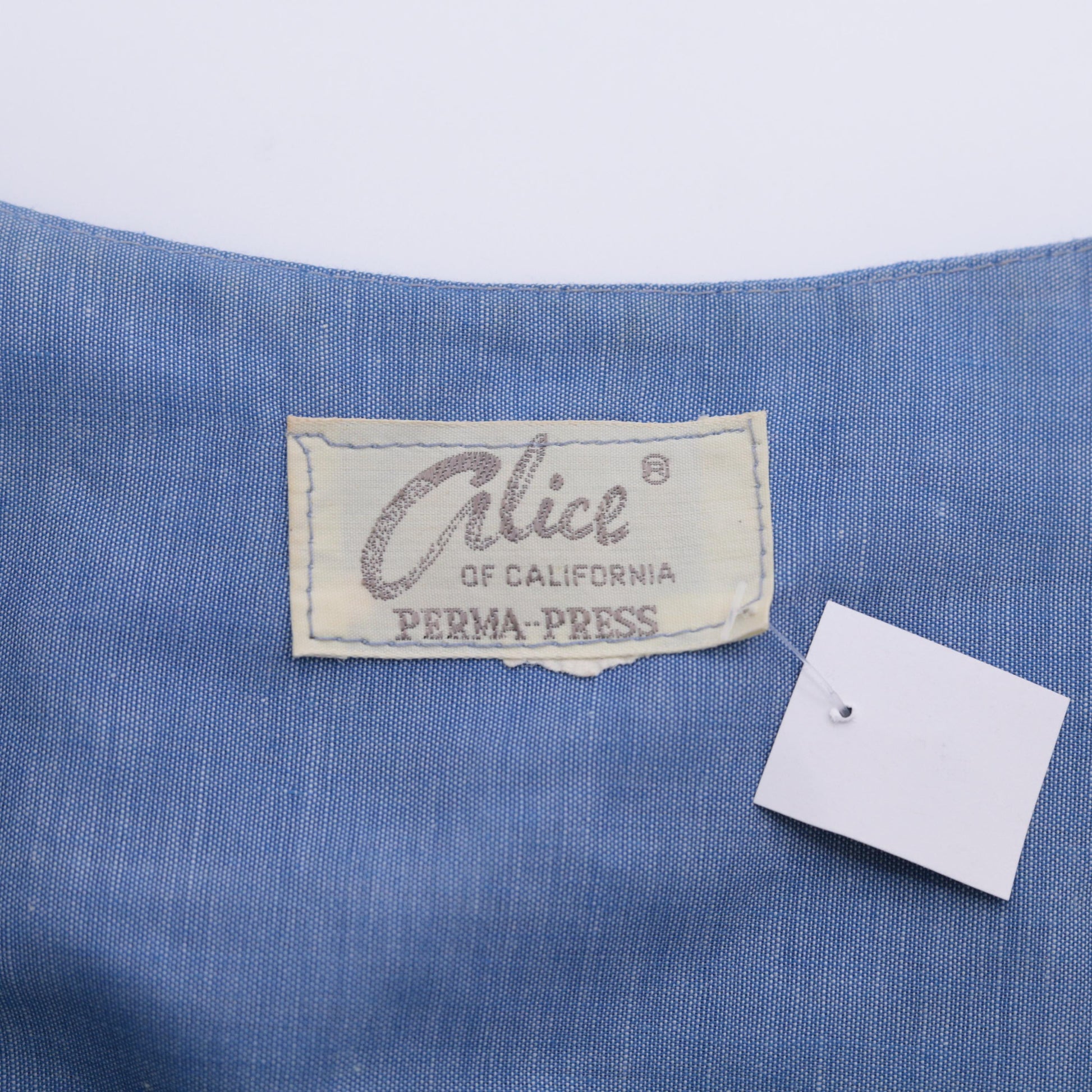 70s Alice of California Blue Puff Sleeve Button-Up Blouse Scoop Neck Small