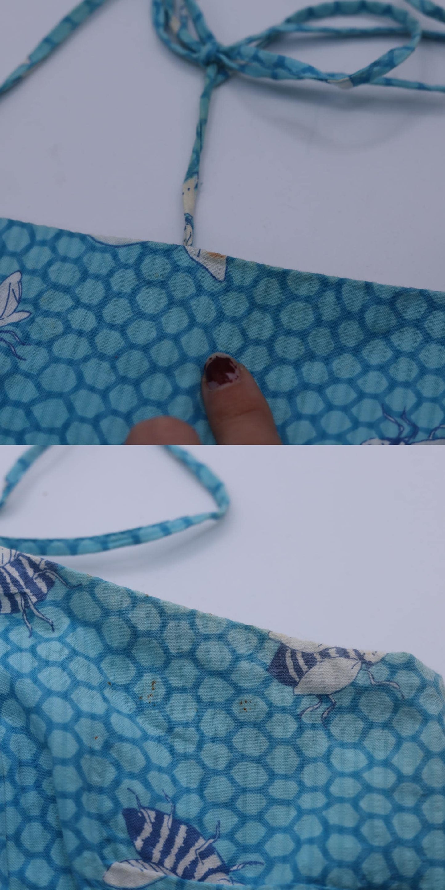 90s Lilly Pulitzer Blue Honeycomb Bee Print Mini Dress Tie Shoulder Small 8