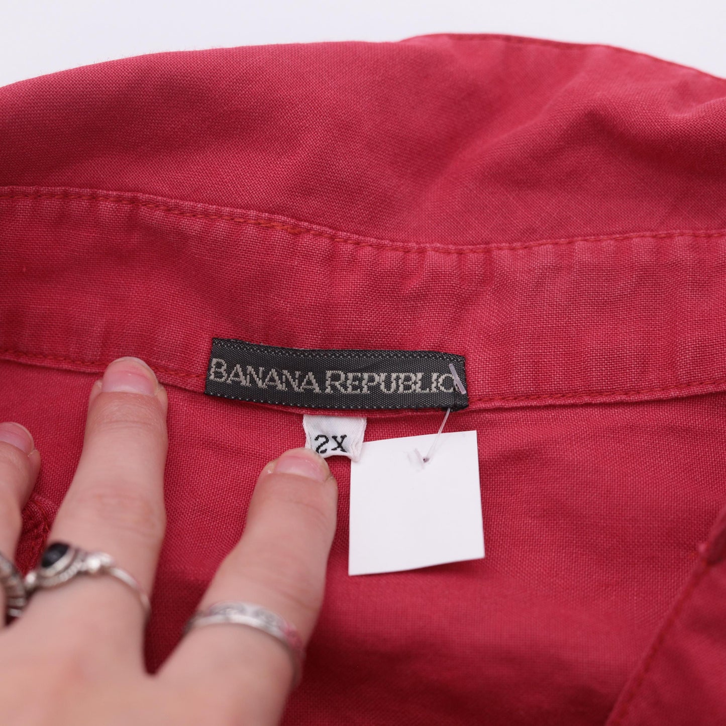 Banana Republic 90s Red Floral Embroidered Button-Up Blouse Short Sleeve Large L