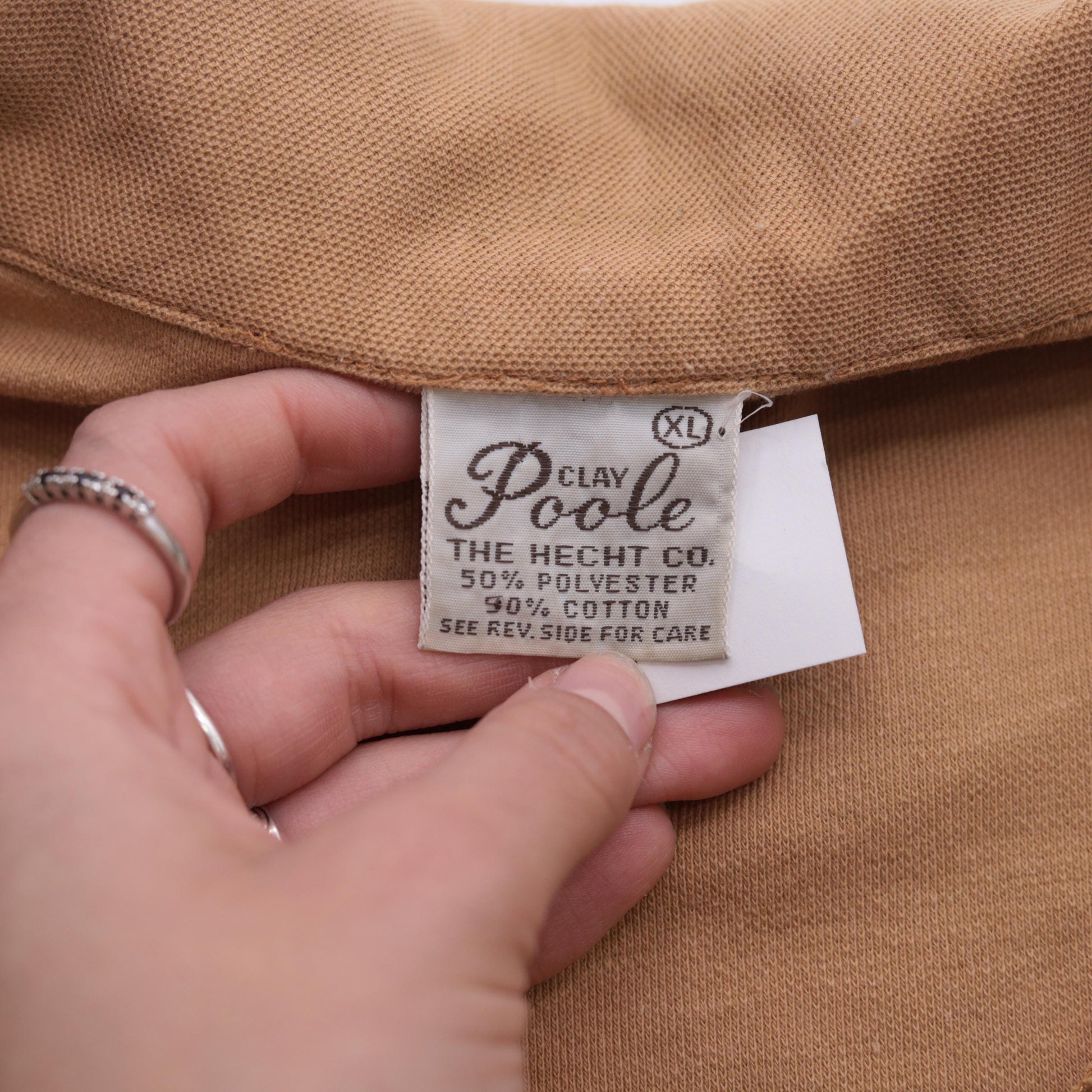 70s Tan Polo Shirt Brown Trim Collared Short Sleeve Men's Large