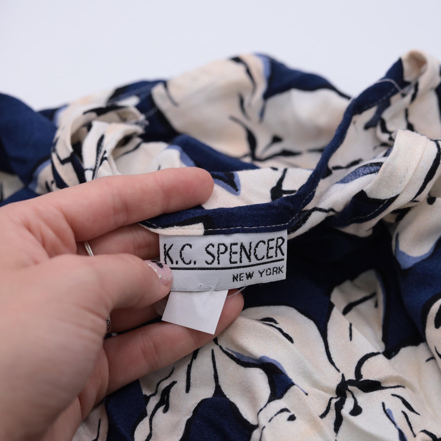 90s K.C. Spencer Tropical Floral Mini Dress Blue Shift Short Sleeve Medium