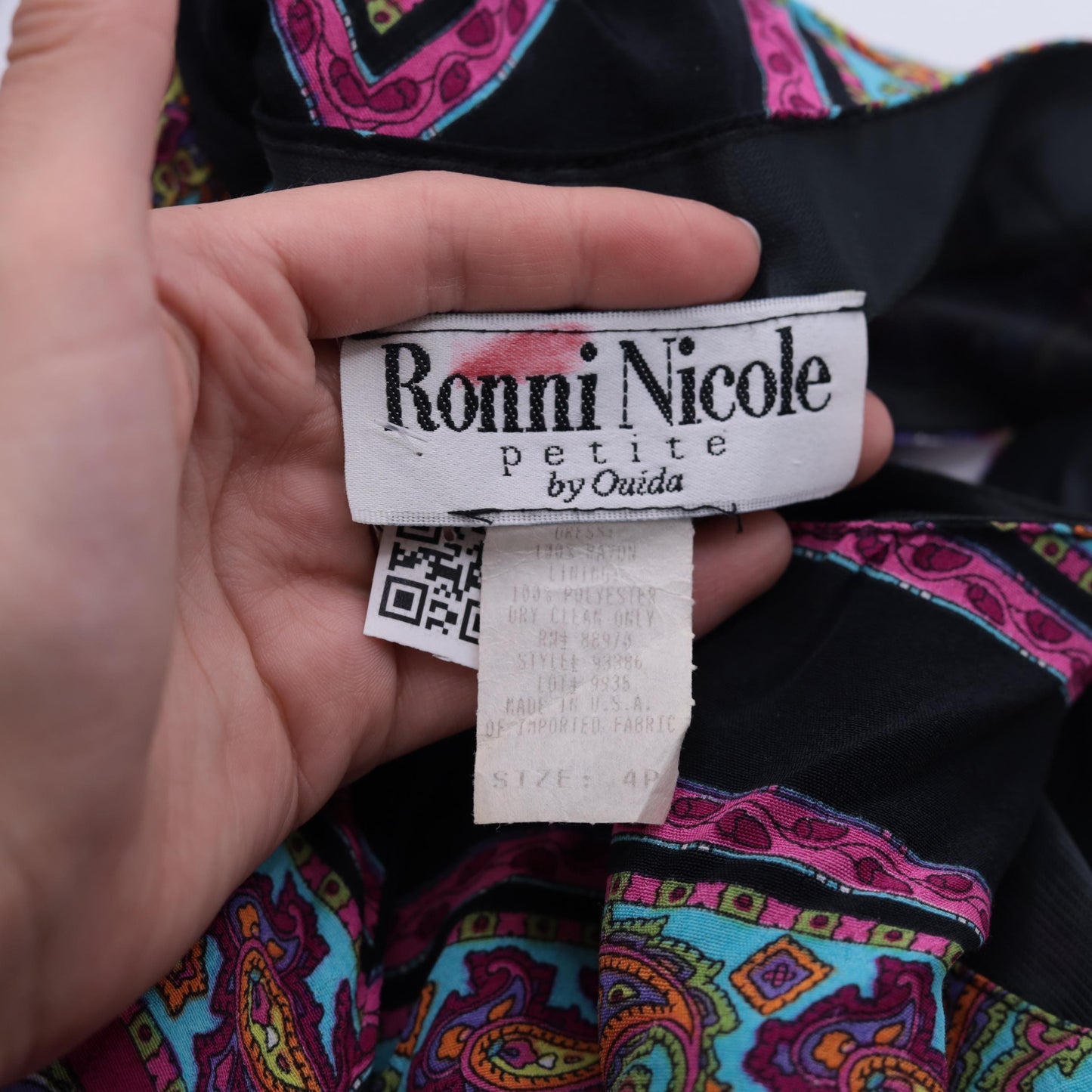 90s Ronni Nicole Black Paisley Floral Midi Dress Handkerchief Hem Small Petite