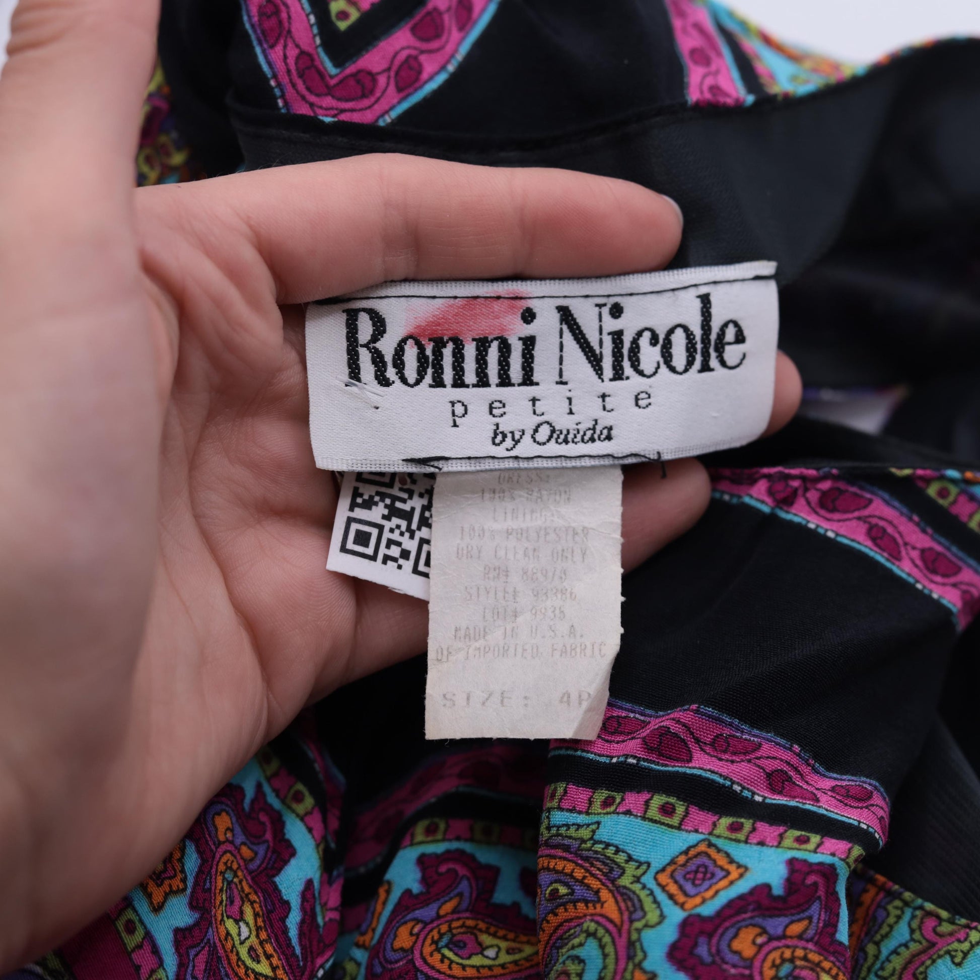 90s Ronni Nicole Black Paisley Floral Midi Dress Handkerchief Hem Small Petite