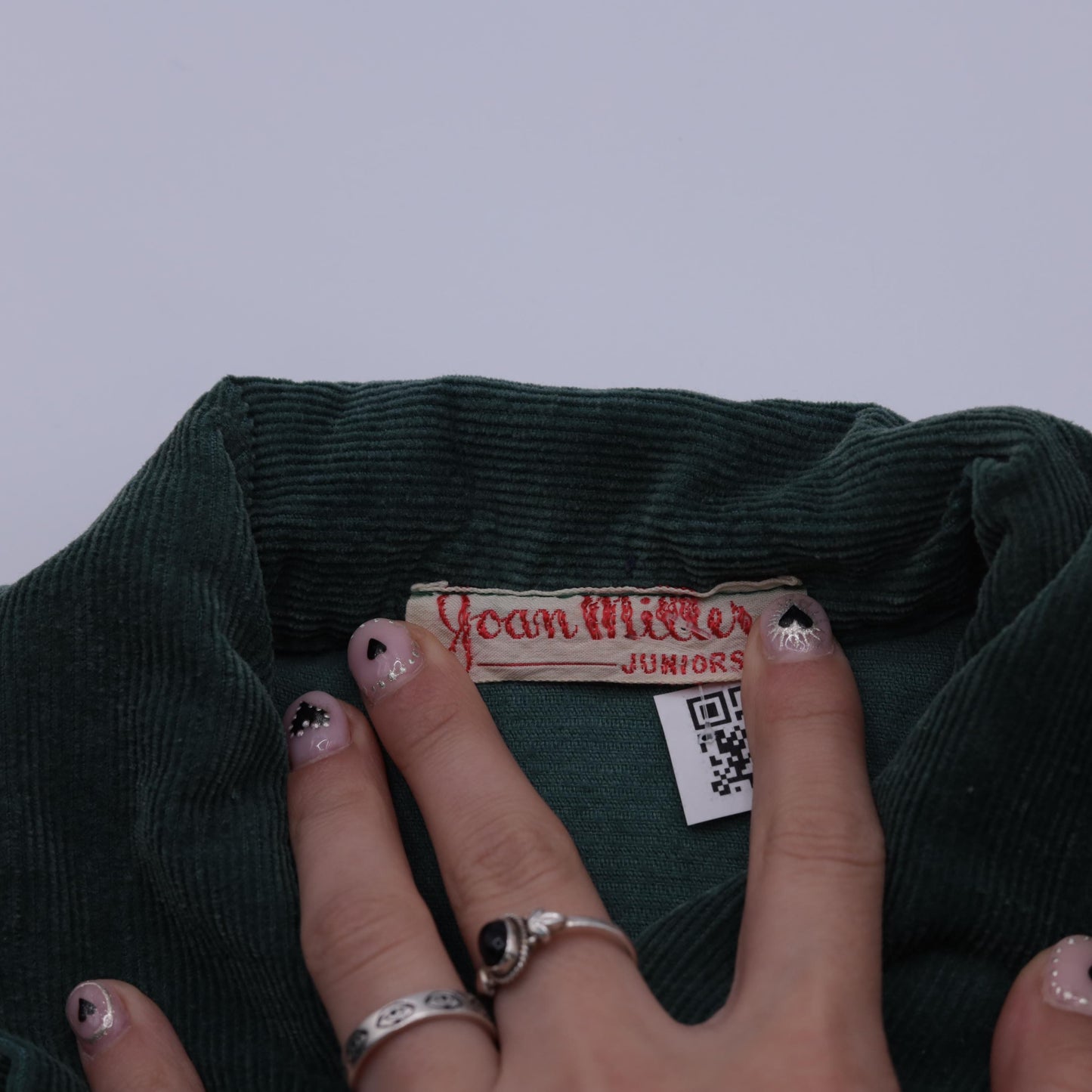 1940s Green Corduroy Button-Up Dress Collared Short Sleeve Gathered Waist Midi Extra Small