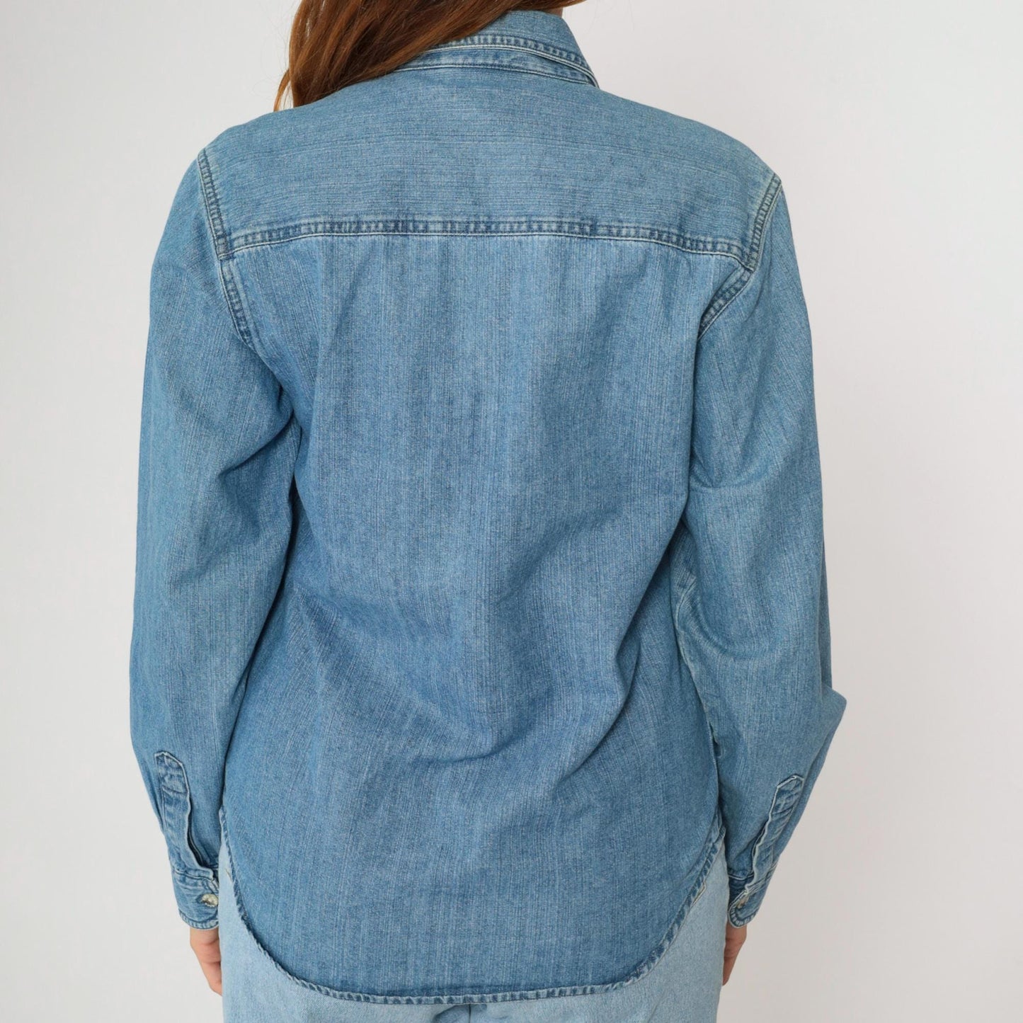 00s Hard Rock Cafe Memphis Denim Button-Up Shirt Blue Embroidered Medium M