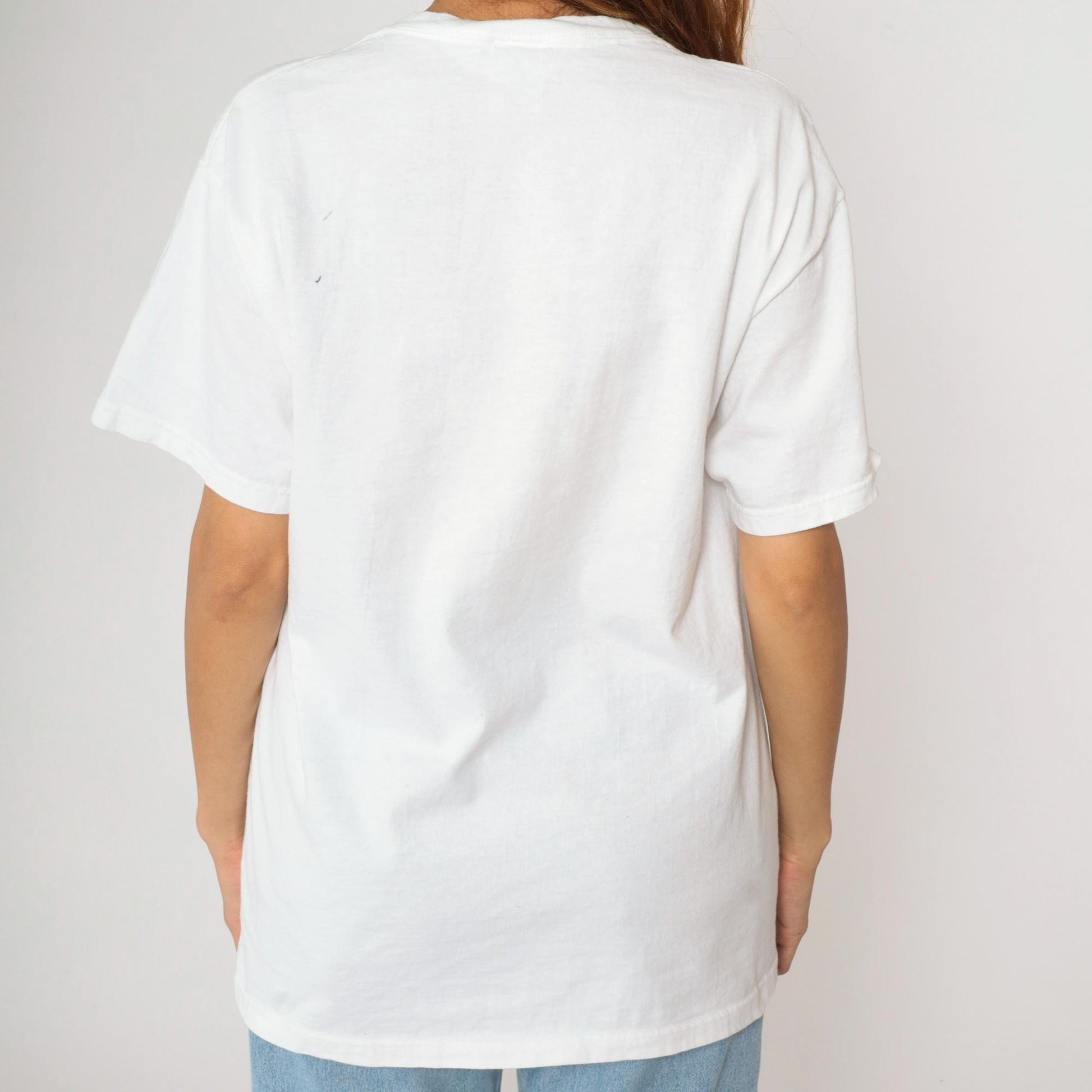 90s American Flag USA Graphic T-Shirt Fruit of the Loom White Crewneck Medium