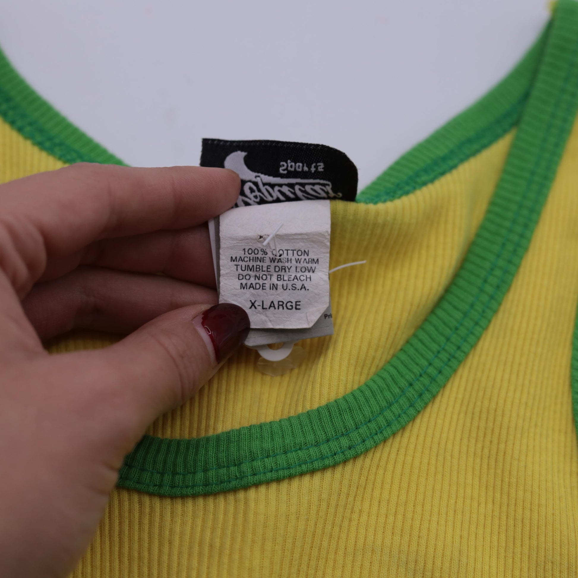 00s Brasil Tank Top Yellow Ringer Graphic Cotton Fitted Small S