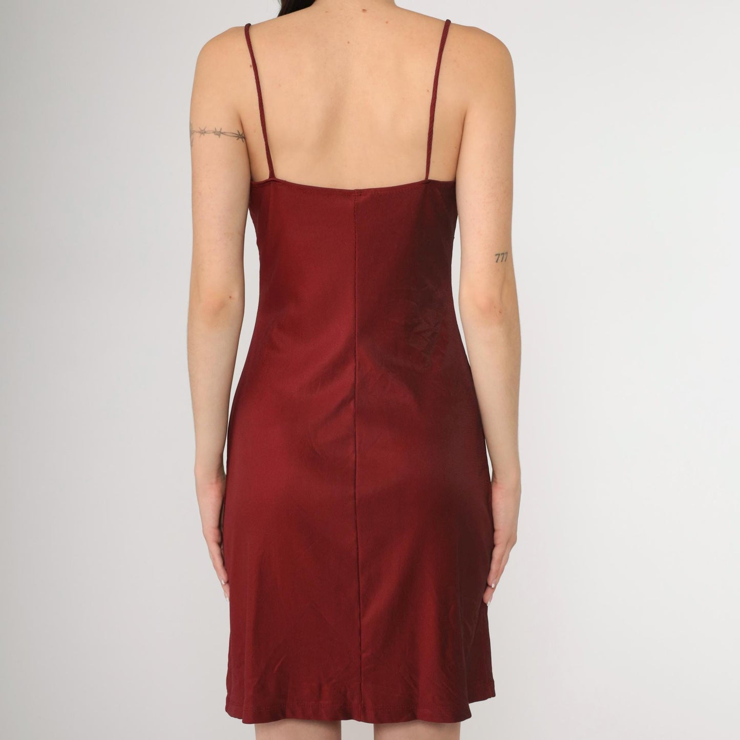 90s Burgundy Spaghetti Strap Mini Dress Embroidered Square Neckline Empire Waist Small