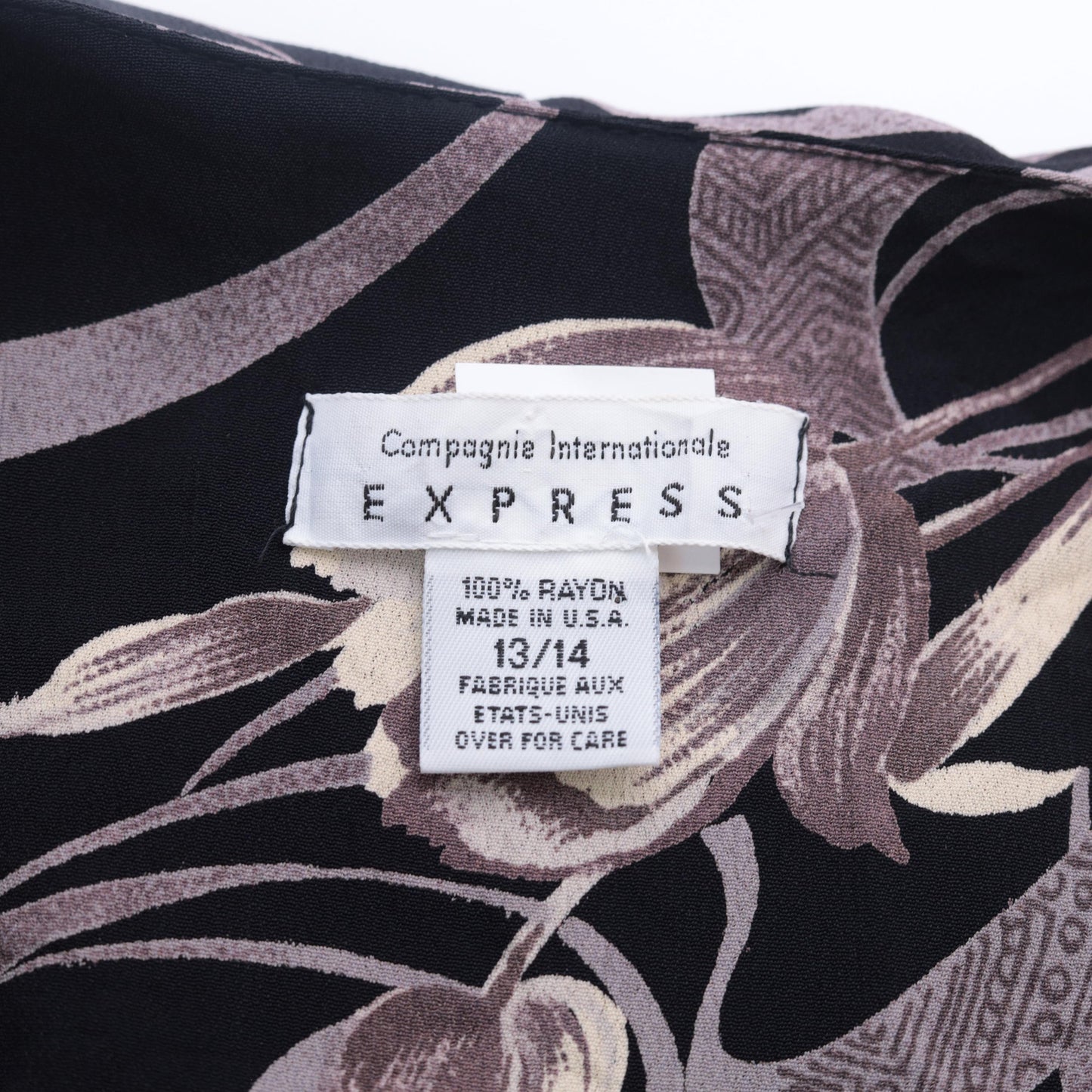 90s Express Black Floral Maxi Dress Tulip Swirl Print V-Neck Short Sleeve Medium Large