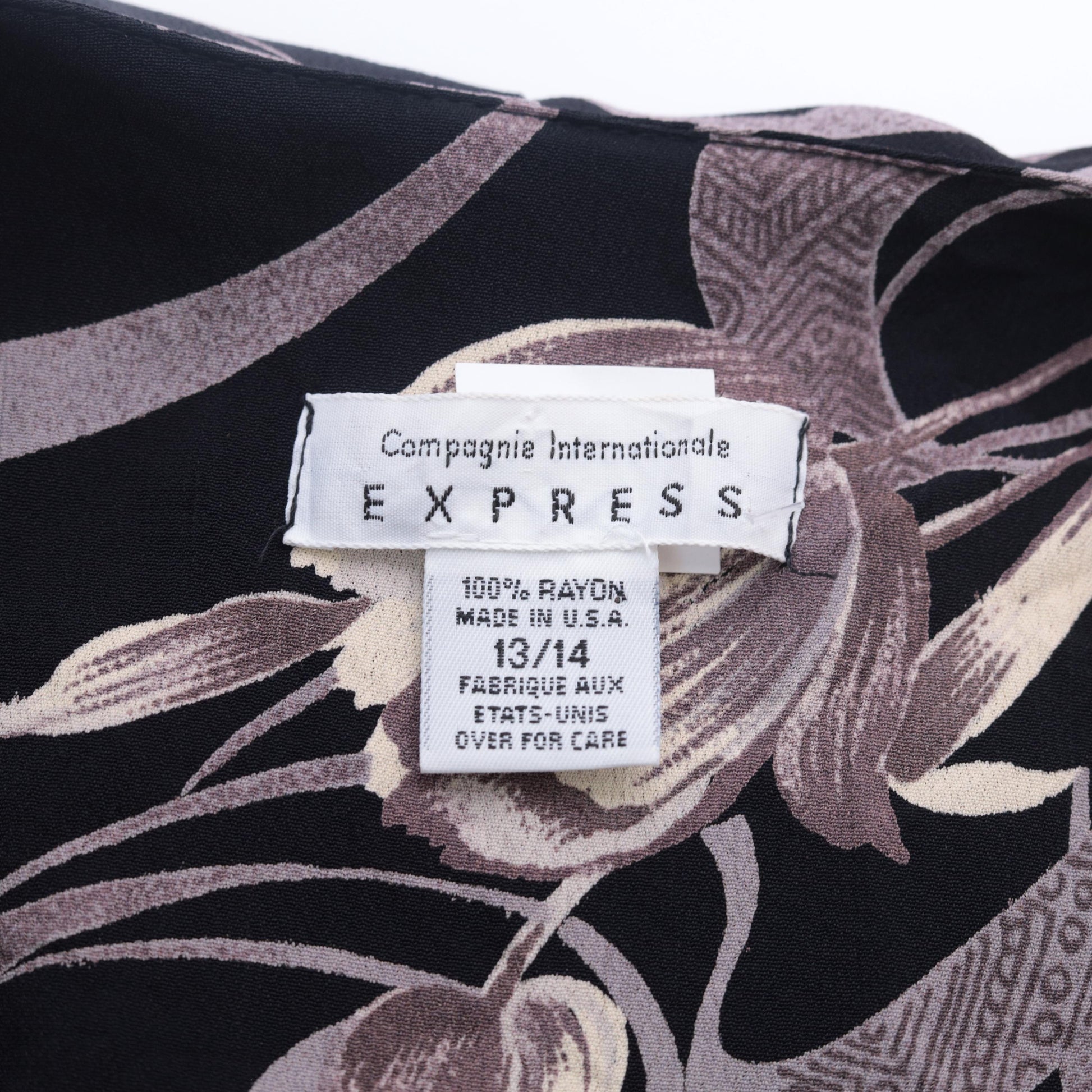 90s Express Black Floral Maxi Dress Tulip Swirl Print V-Neck Short Sleeve Medium Large