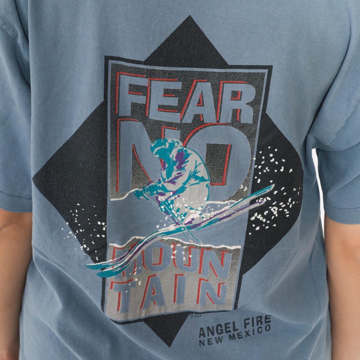 90s Angel Fire New Mexico Ski Graphic T-Shirt Blue Cotton Crewneck Large L