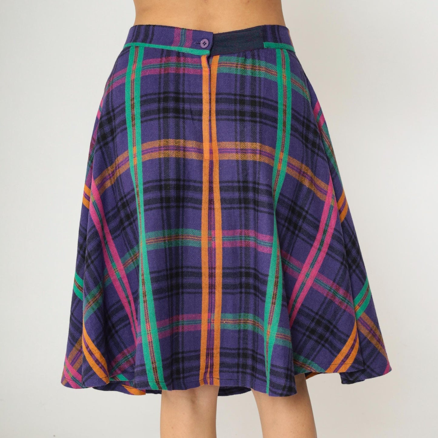 90s Purple Plaid Midi Skirt High Waisted Checkered School Girl Medium M