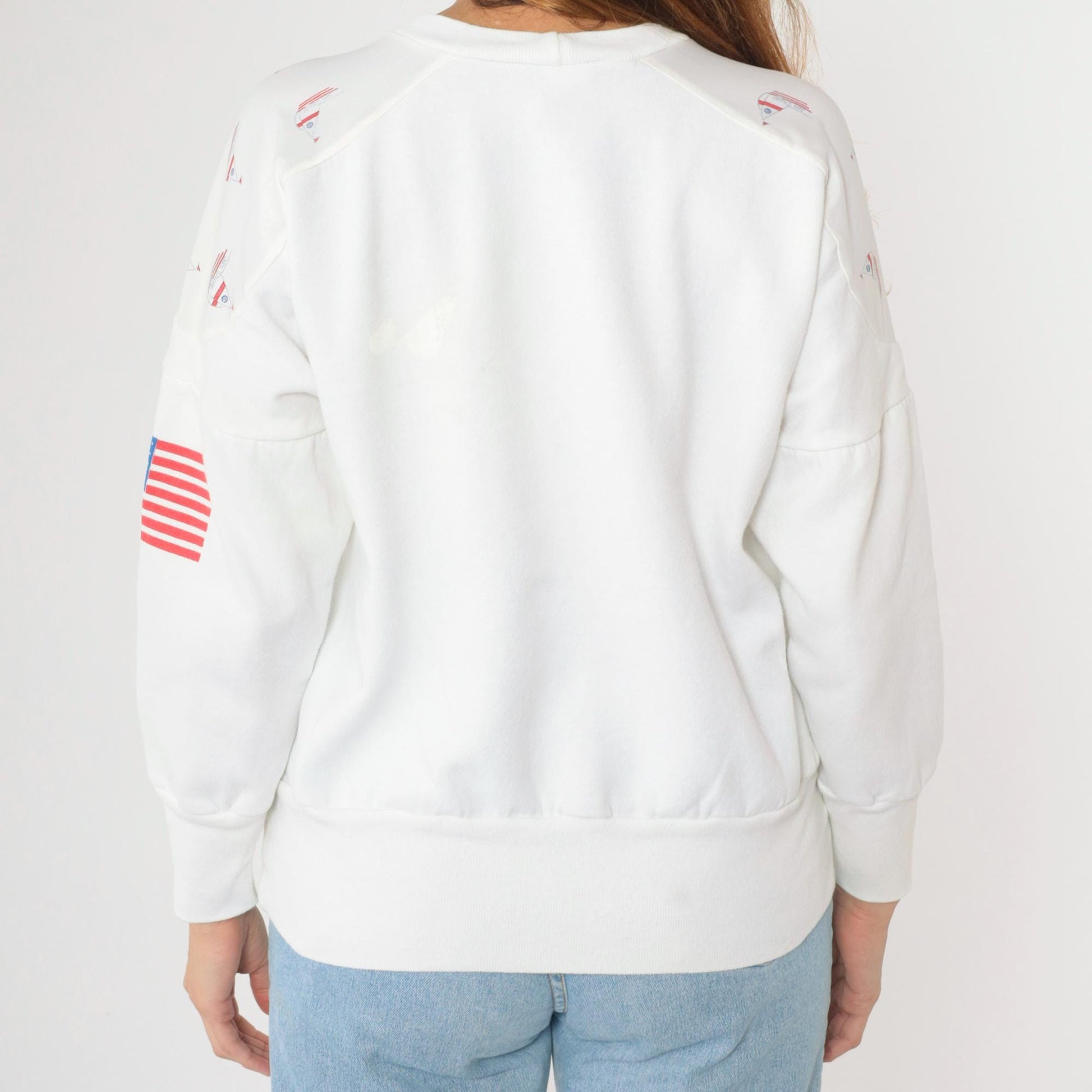 90s San Diego Nautical Sailboat Sweatshirt White Glitter Rhinestone Medium