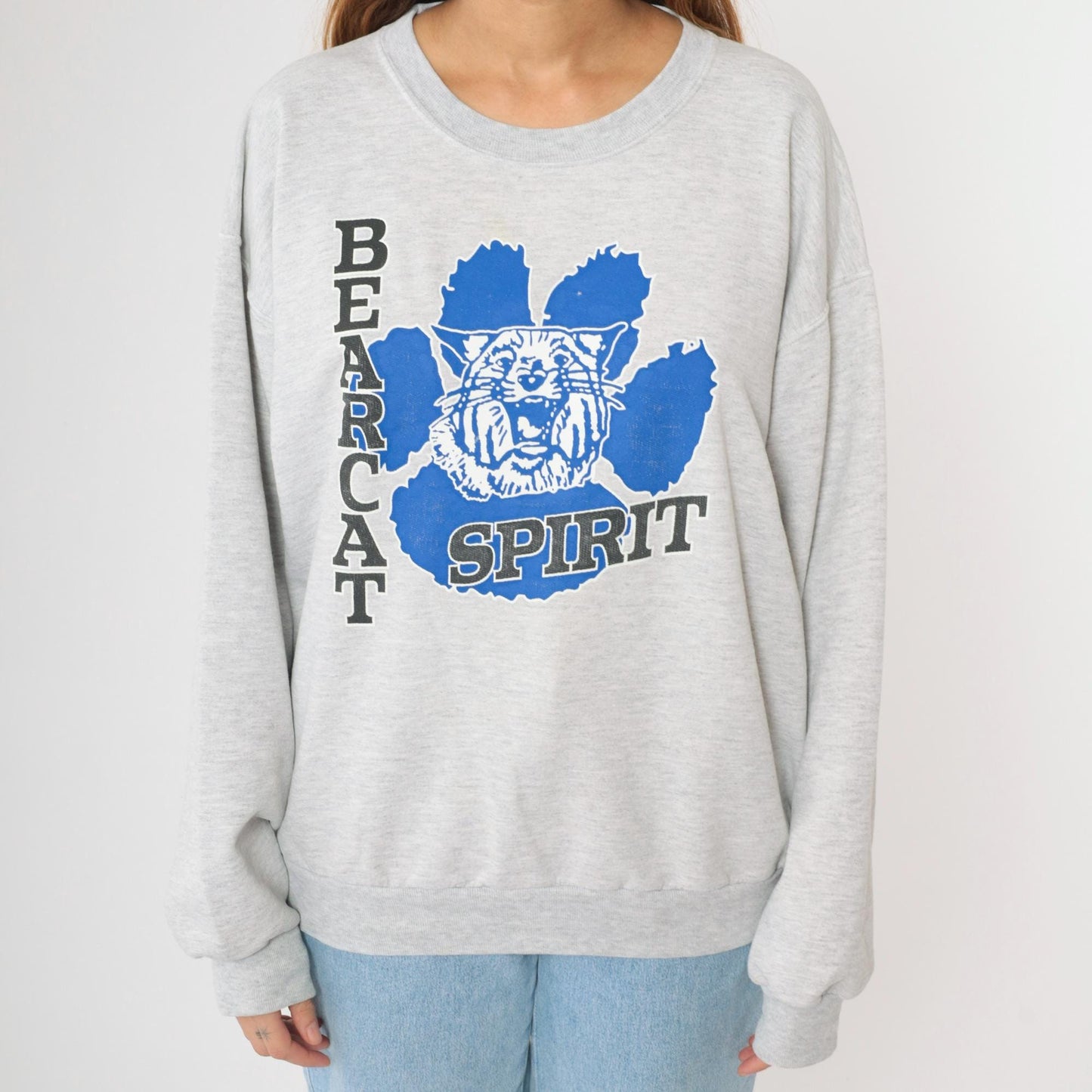 90s Battle Creek Central High School Bearcats Sweatshirt Grey Jerzees Large L