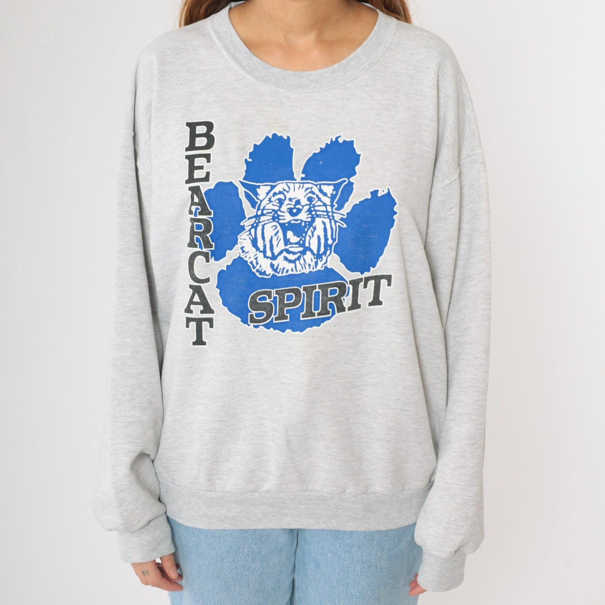 90s Battle Creek Central High School Bearcats Sweatshirt Grey Jerzees Large L