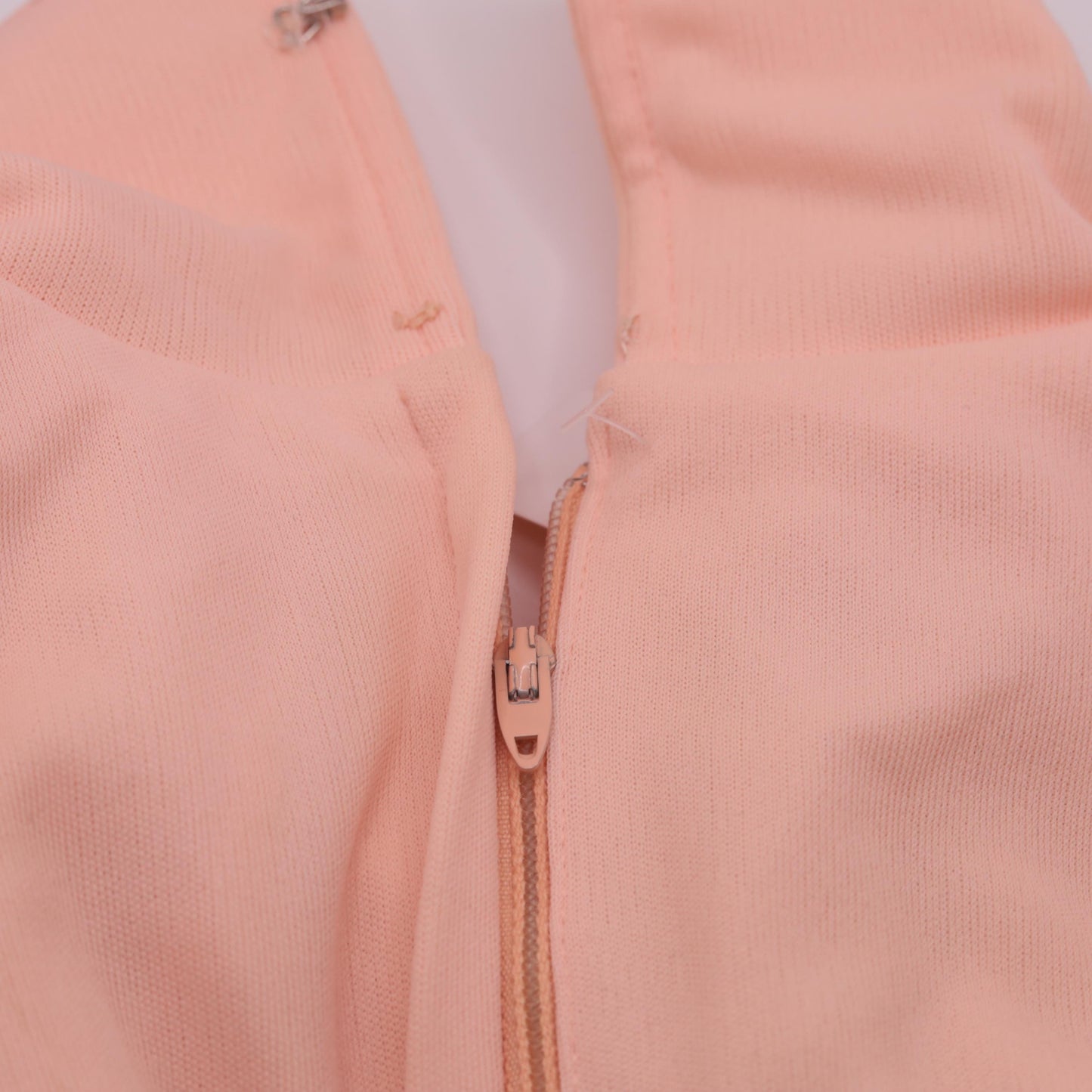 70s Peach Checkered Maxi Dress Button Up High Waist Long Sleeve Small