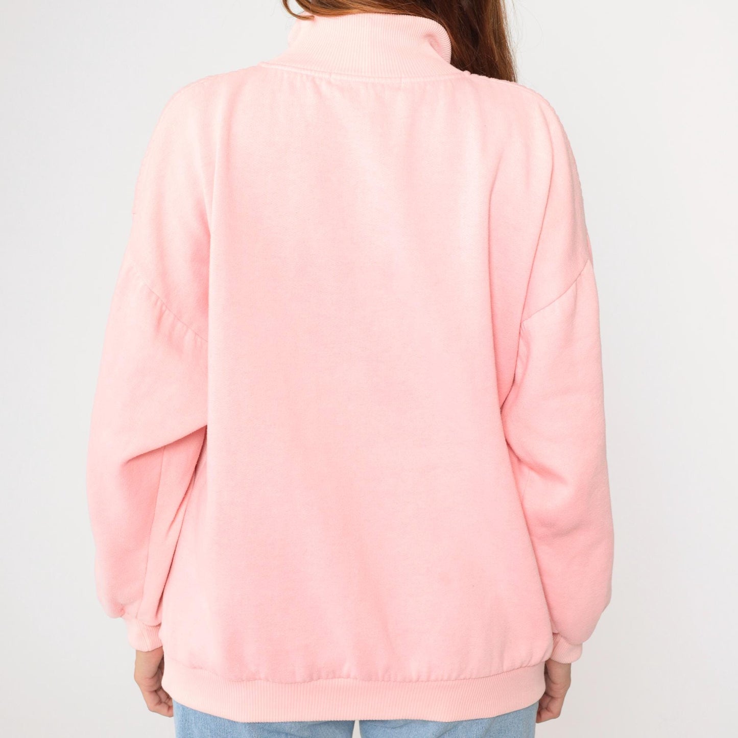 90s Pink Quarter Zip Sweatshirt Collared Pullover Blank Extra Large XL
