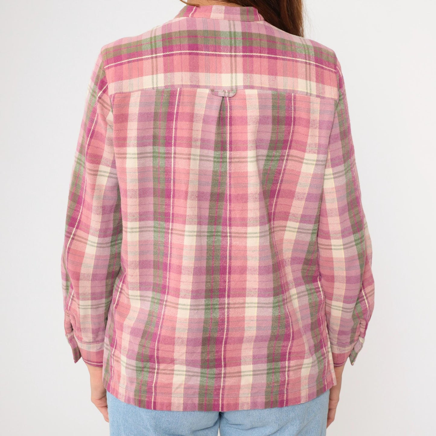 Y2K Blair Pink Plaid Floral Embroidered Button-Up Blouse Cotton Medium