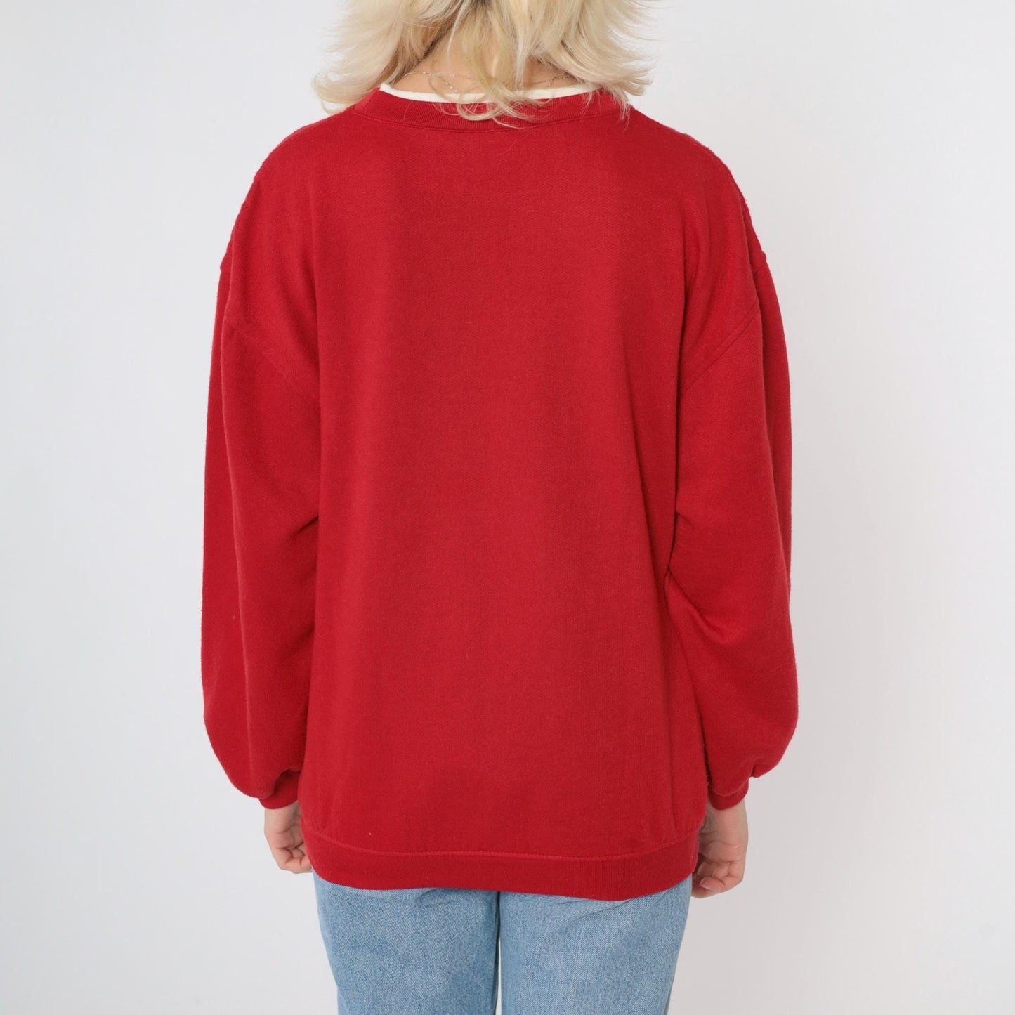 90s Cat Cardinal Sweatshirt Red Kitten Cherry Blossom Graphic Crewneck Medium M