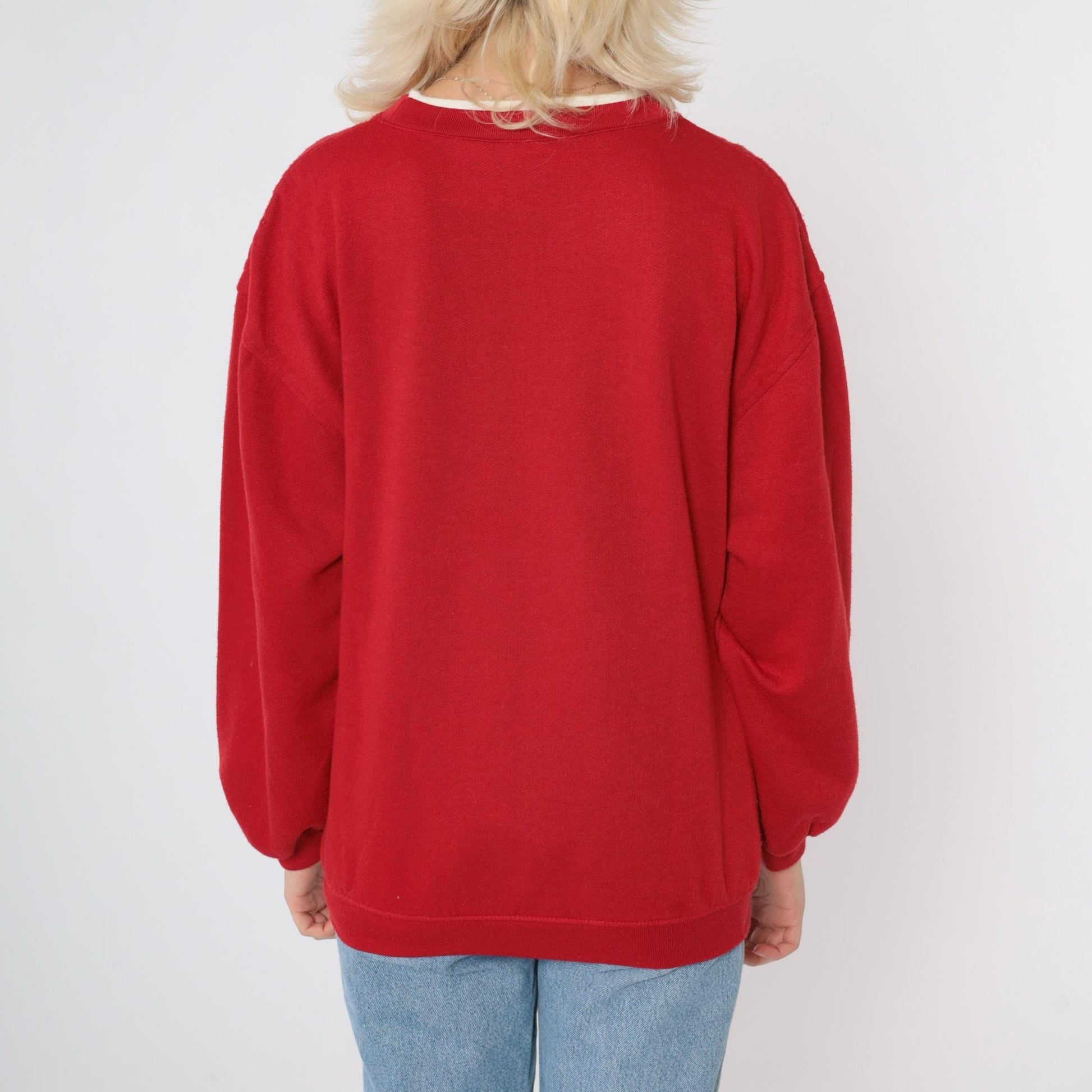 90s Cat Cardinal Sweatshirt Red Kitten Cherry Blossom Graphic Crewneck Medium M
