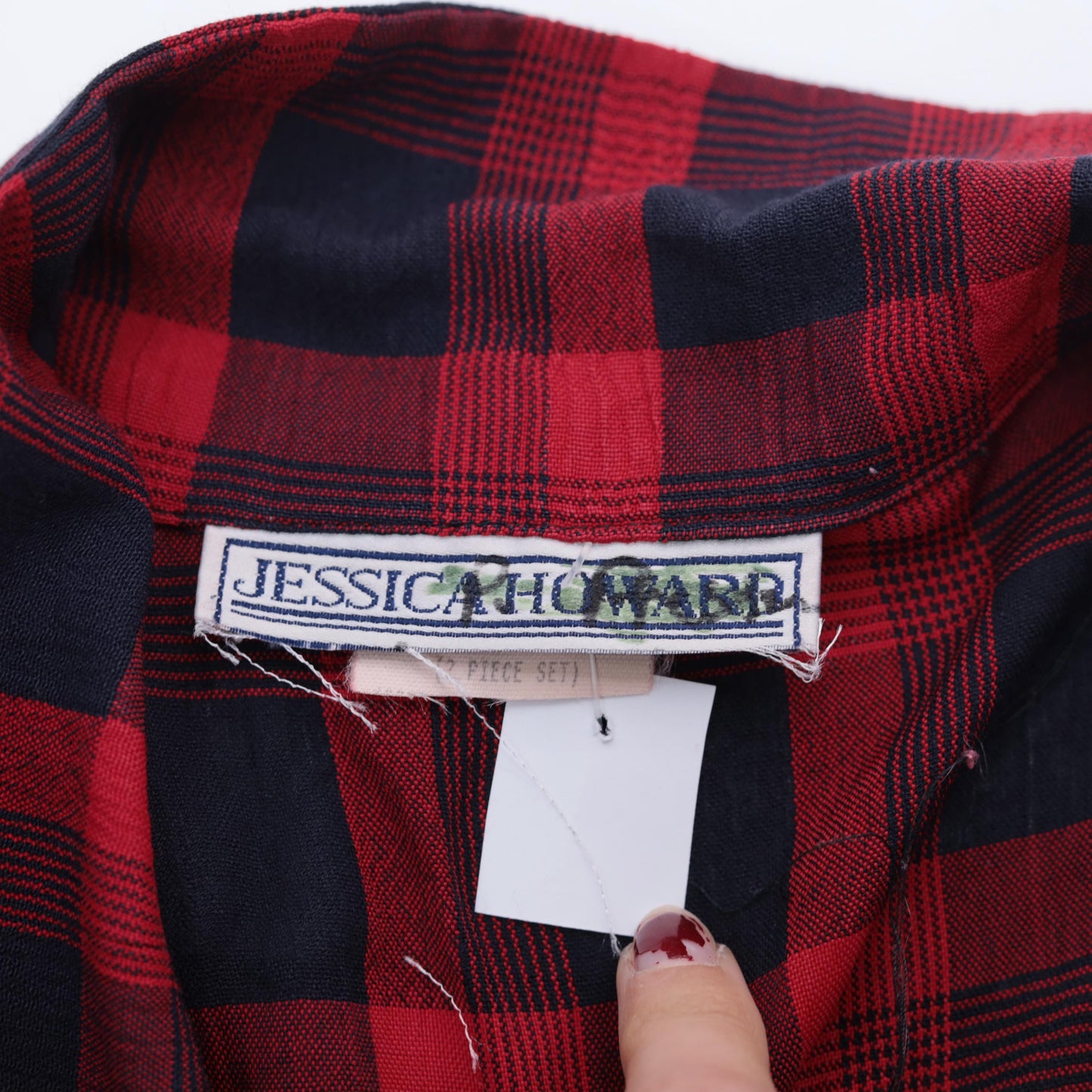 90s Jessica Howard Red Black Checkered Button-Up Blouse Short Sleeve Medium M