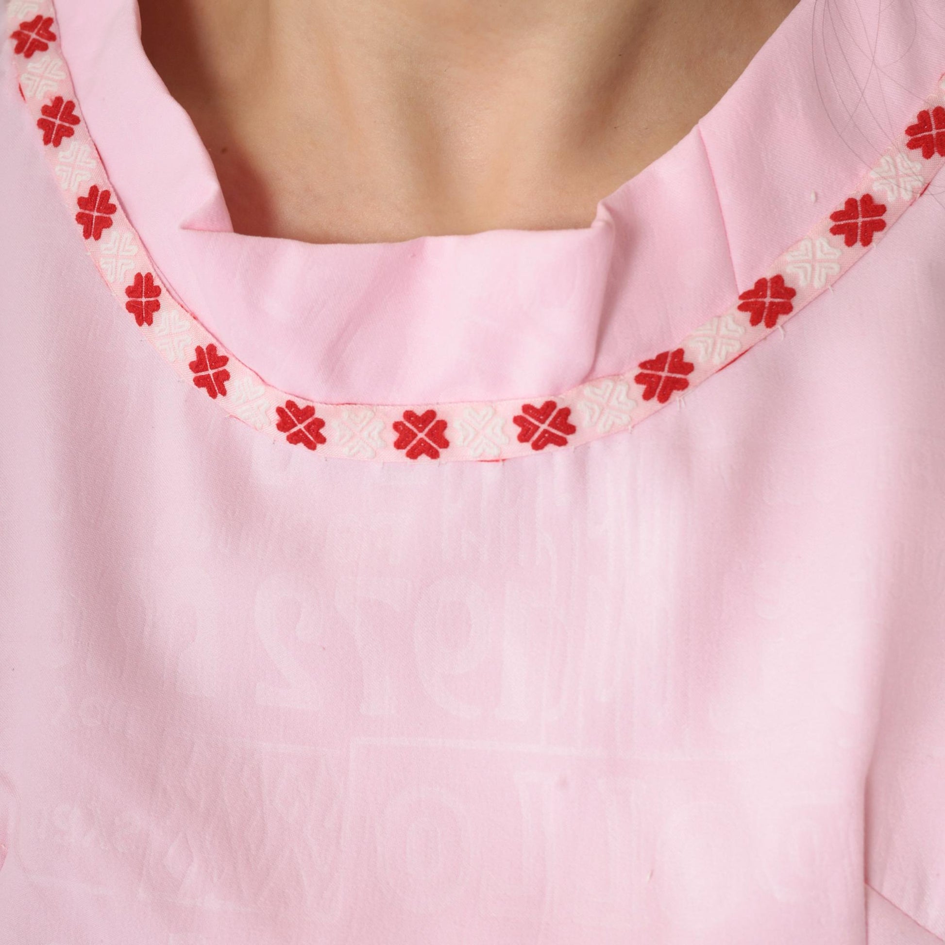 1960s Pink Mod Shift Dress Embroidered Collar Textured Print Tie Waist Small