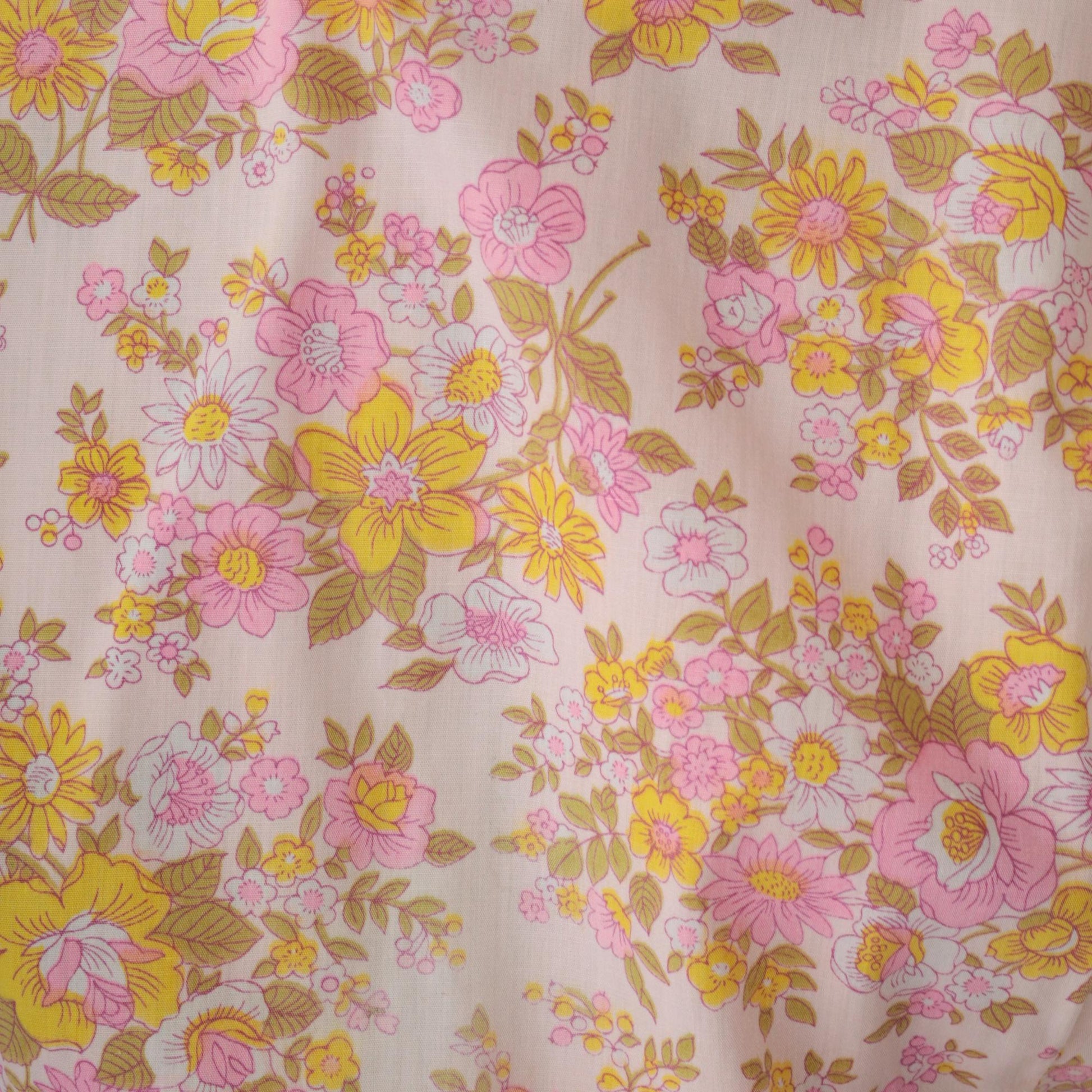 1960s Mod Floral Midi Dress Pink Yellow High Waist Sleeveless Medium
