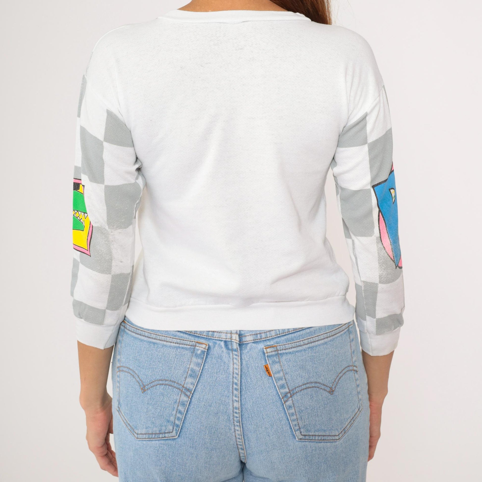 80s Beach Network Dinosaur T-Rex Sweatshirt Colorful All Over Print Extra Small
