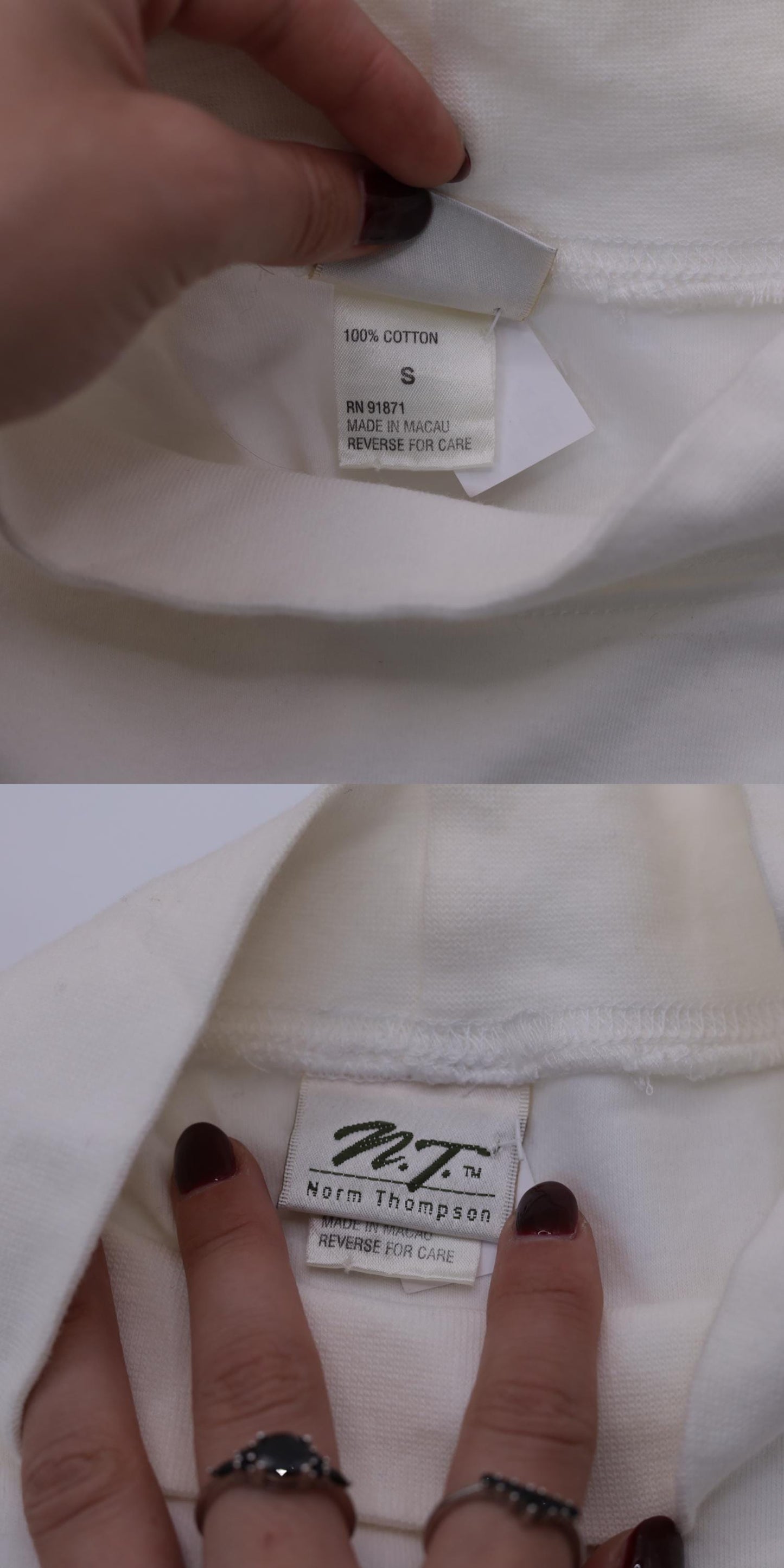 90s Norm Thompson White Mock Neck 3/4 Sleeve T-Shirt Small S