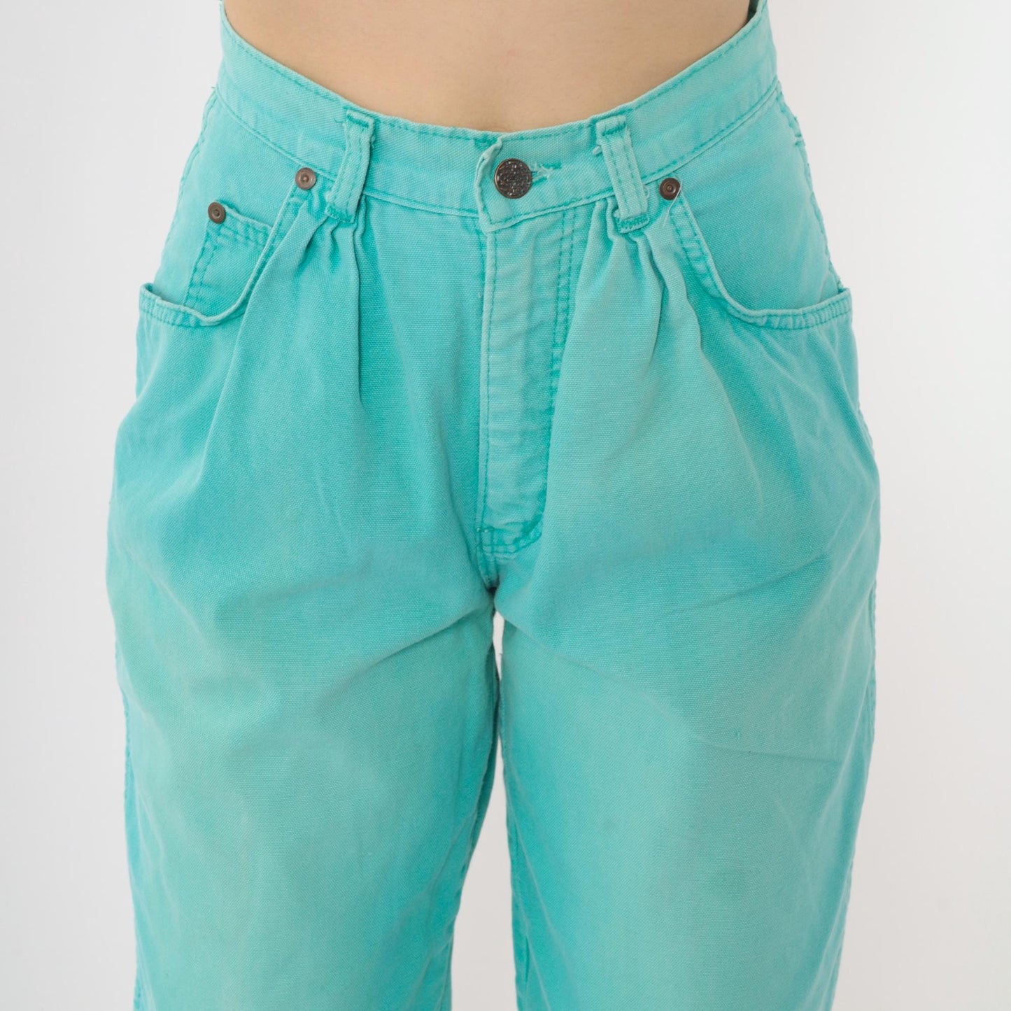 90s Zena Aqua Tapered Trousers High Waist Pleated Straight Leg Extra Small