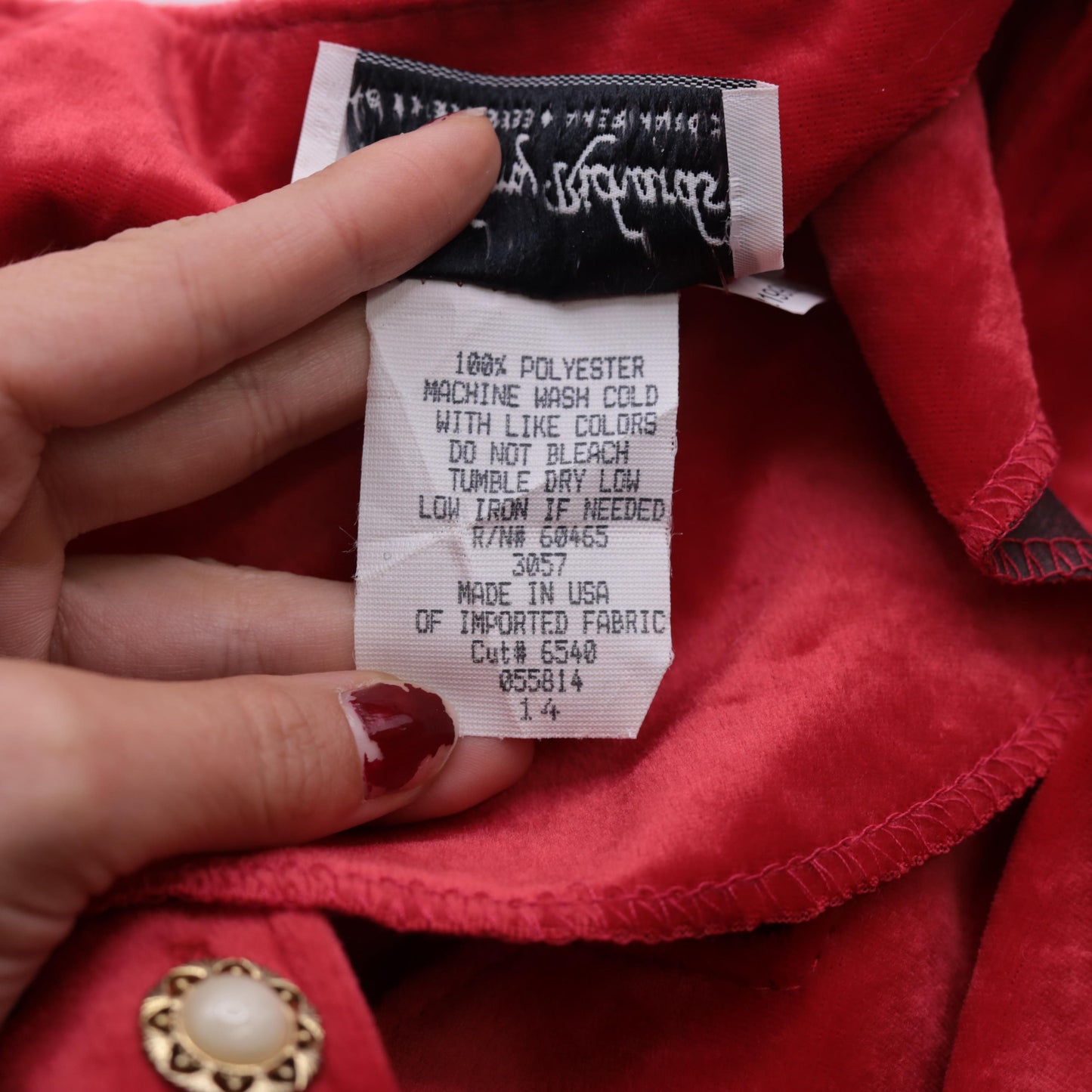 00s Red Velour Midi Dress Puff Sleeve Scallop Neck Button Up High Waist Large