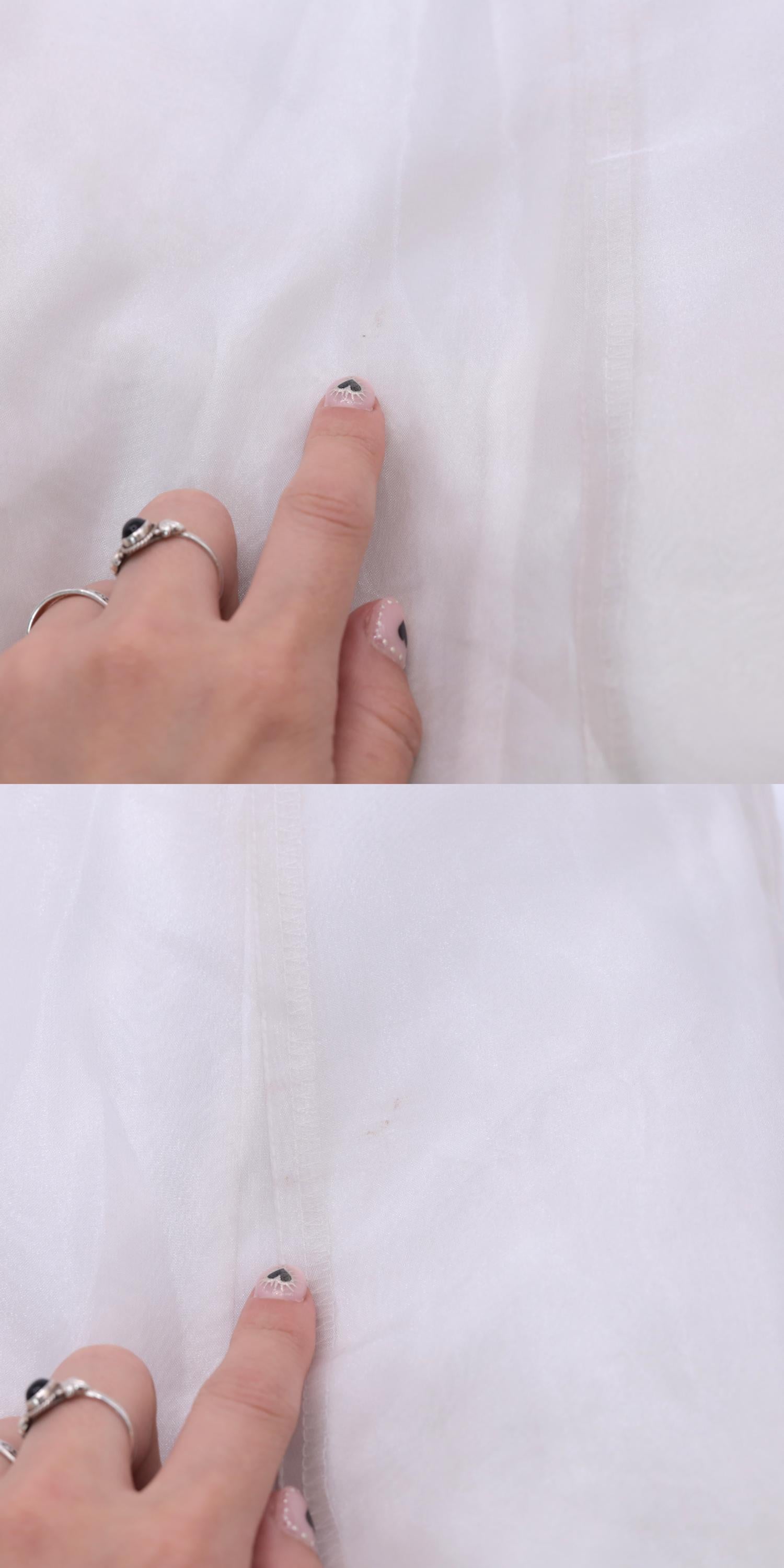 90s White Organza Midi Dress Iridescent Floral Appliqué Puff Sleeve Extra Small