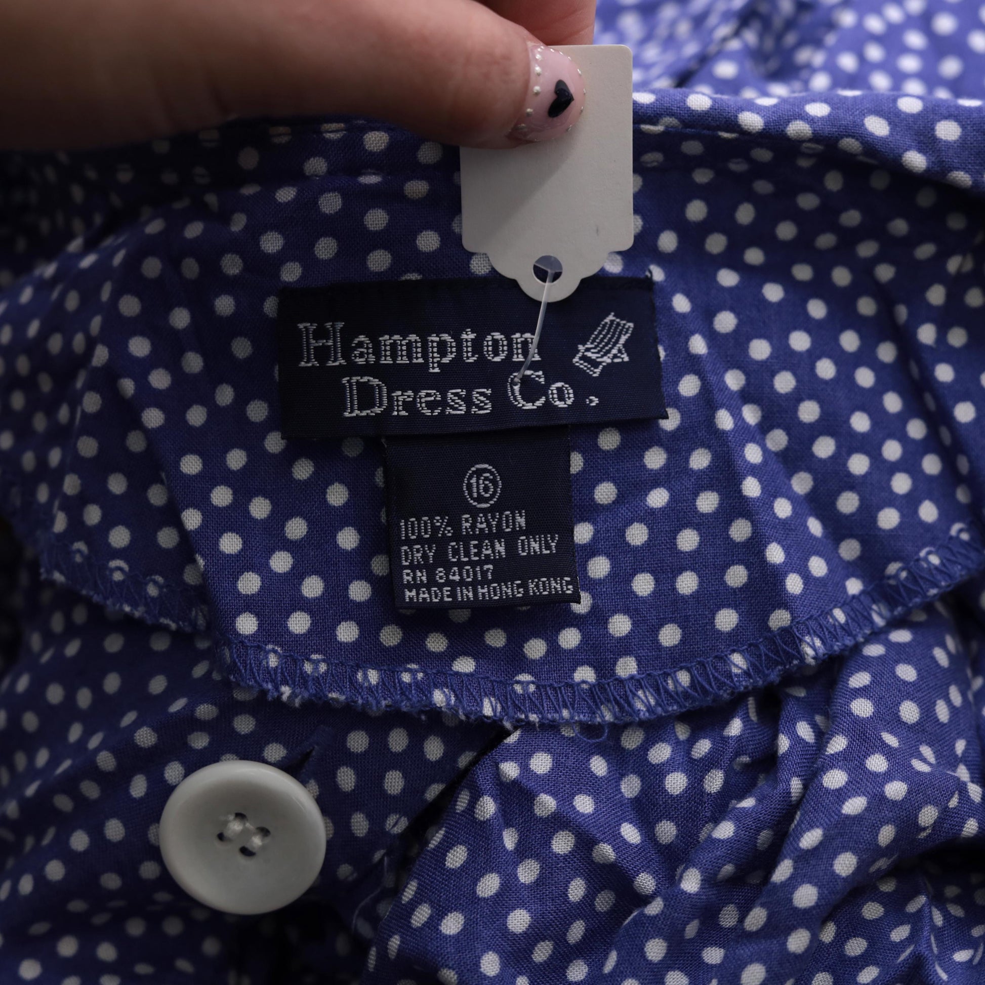 80s Purple Polka Dot Maxi Dress Sailor Collar Button-Up Rayon Large