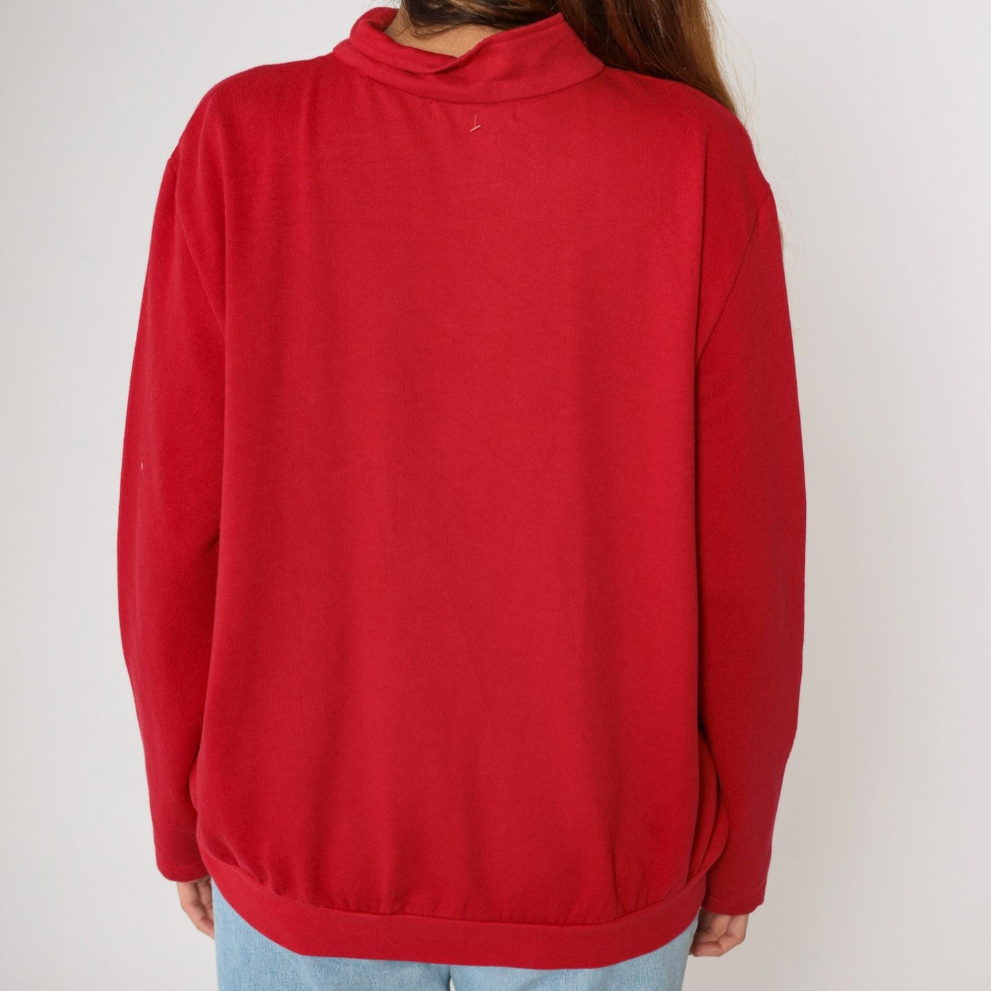 90s Karen Scott Red Floral Embroidered Quarter Zip Sweatshirt Extra Large XXL