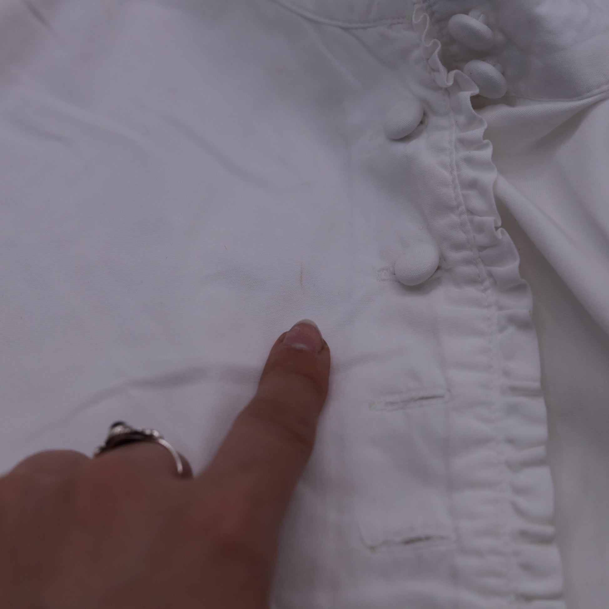 Y2K DKNY White Cotton Ruffle Blouse High Neck Button Up Small 6