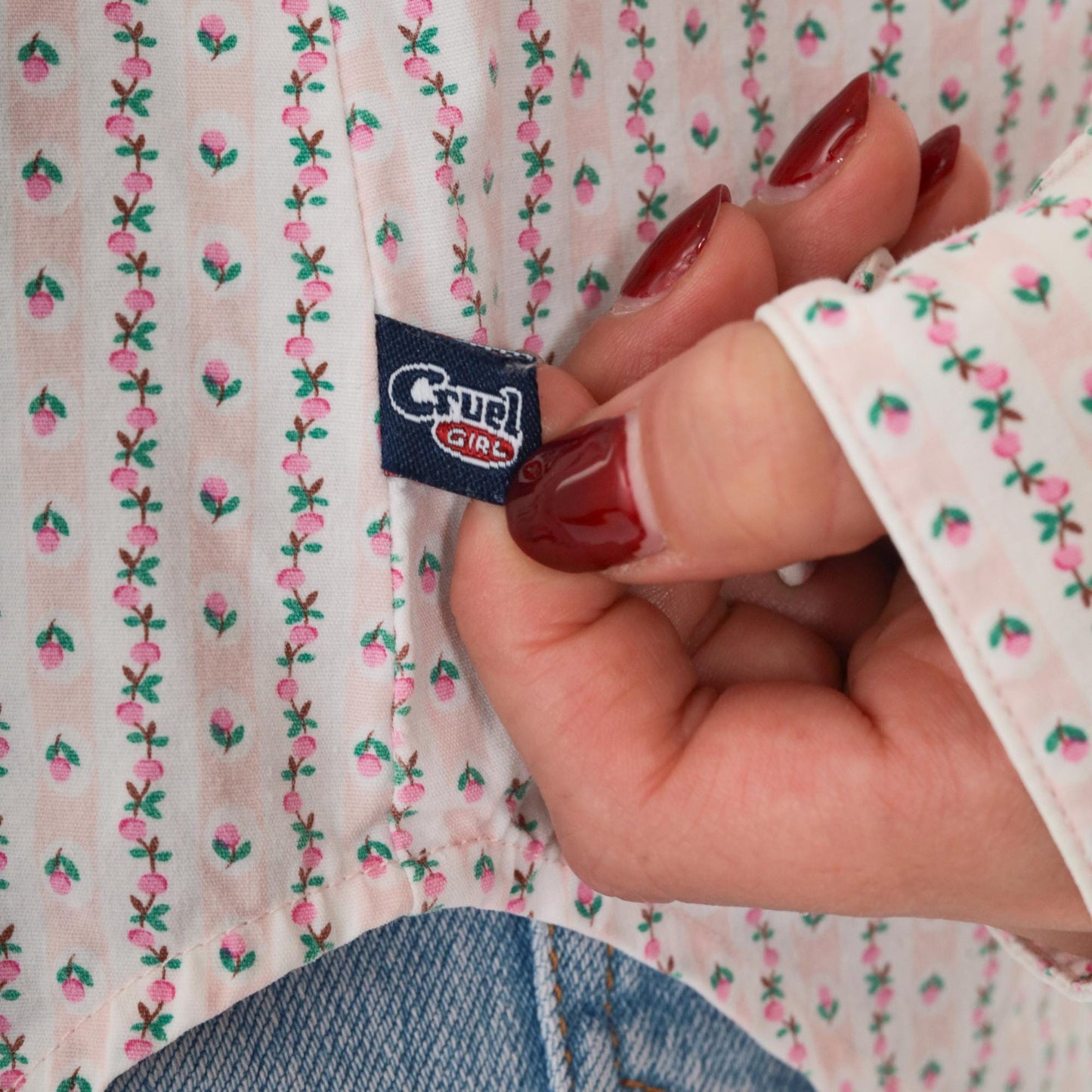 Y2K Cruel Girl Western Shirt Pink Floral Stripe Pearl Snap Blouse Extra Large XXL